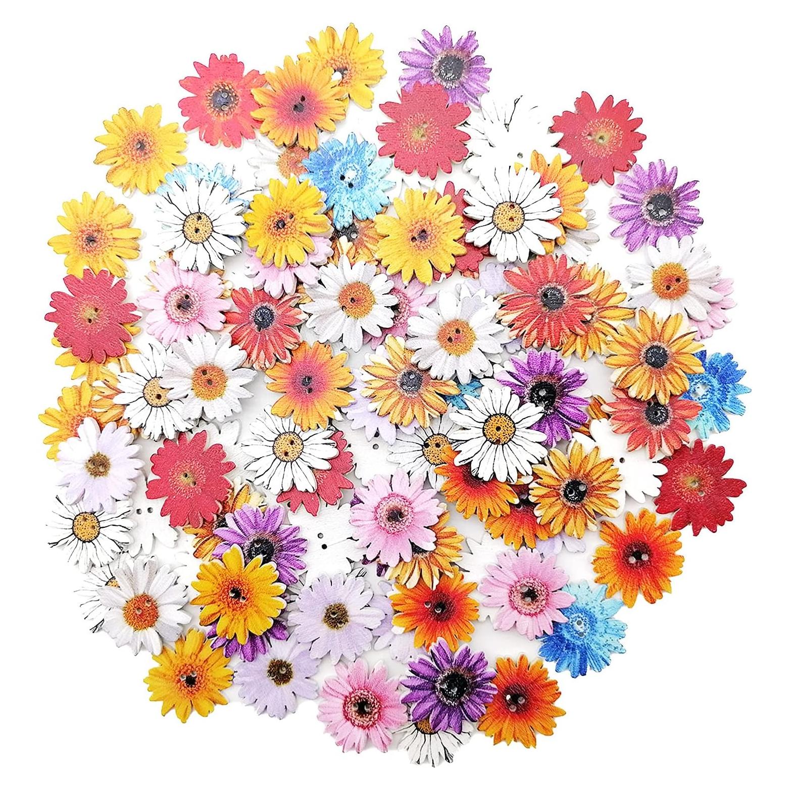 100 Botones de Flor de Madera Alfykym 25mm 2 Agujeros