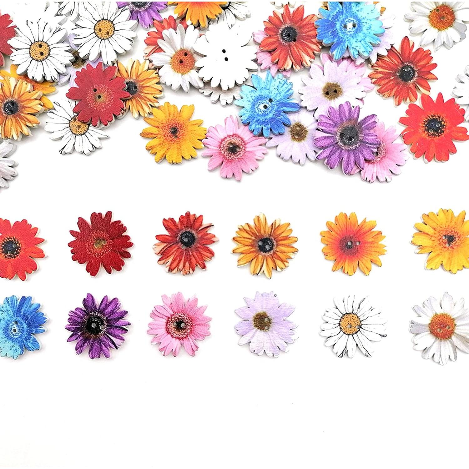 100 Botones de Flor de Madera Alfykym 25mm 2 Agujeros