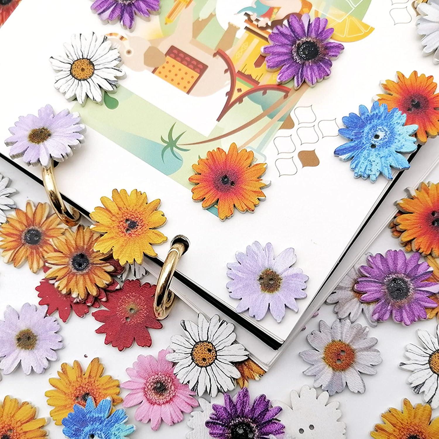 100 Botones de Flor de Madera Alfykym 25mm 2 Agujeros