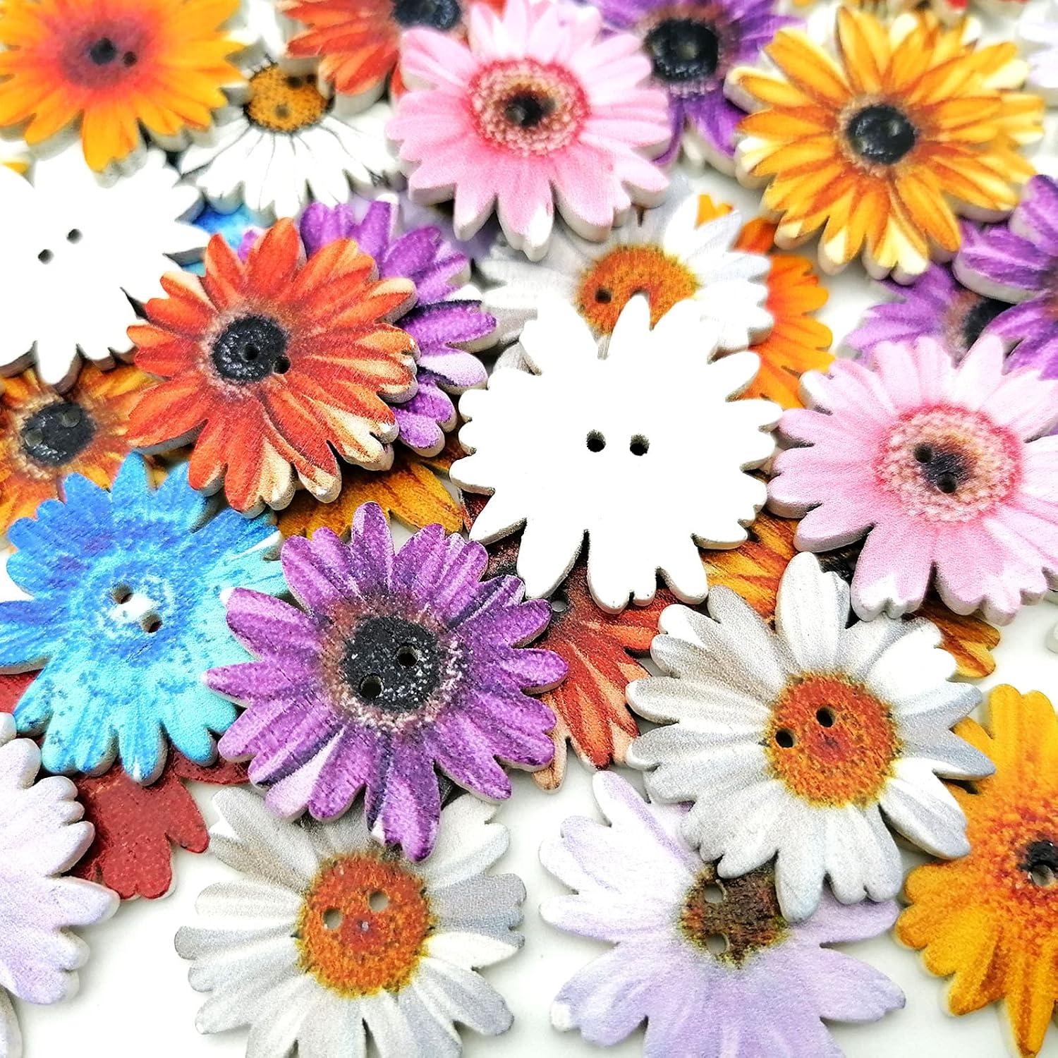 100 Botones de Flor de Madera Alfykym 25mm 2 Agujeros