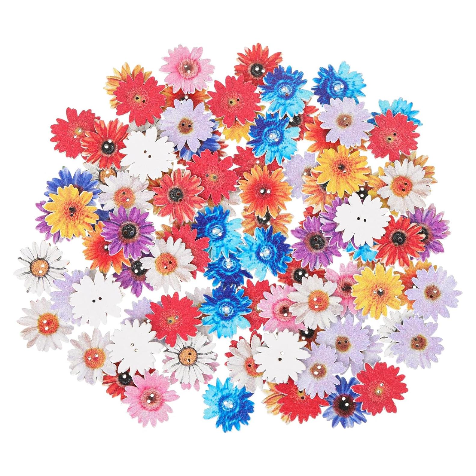 Botones de Margarita KALIONE 100 Pcs Madera Multicolor 25mm