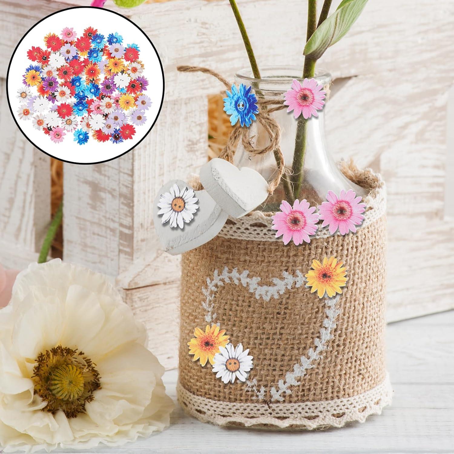 Botones de Margarita KALIONE 100 Pcs Madera Multicolor 25mm