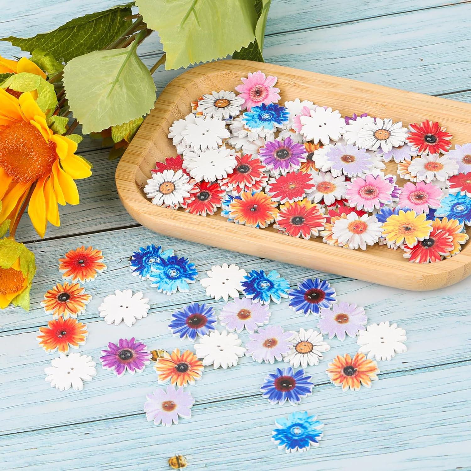 Botones de Margarita KALIONE 100 Pcs Madera Multicolor 25mm