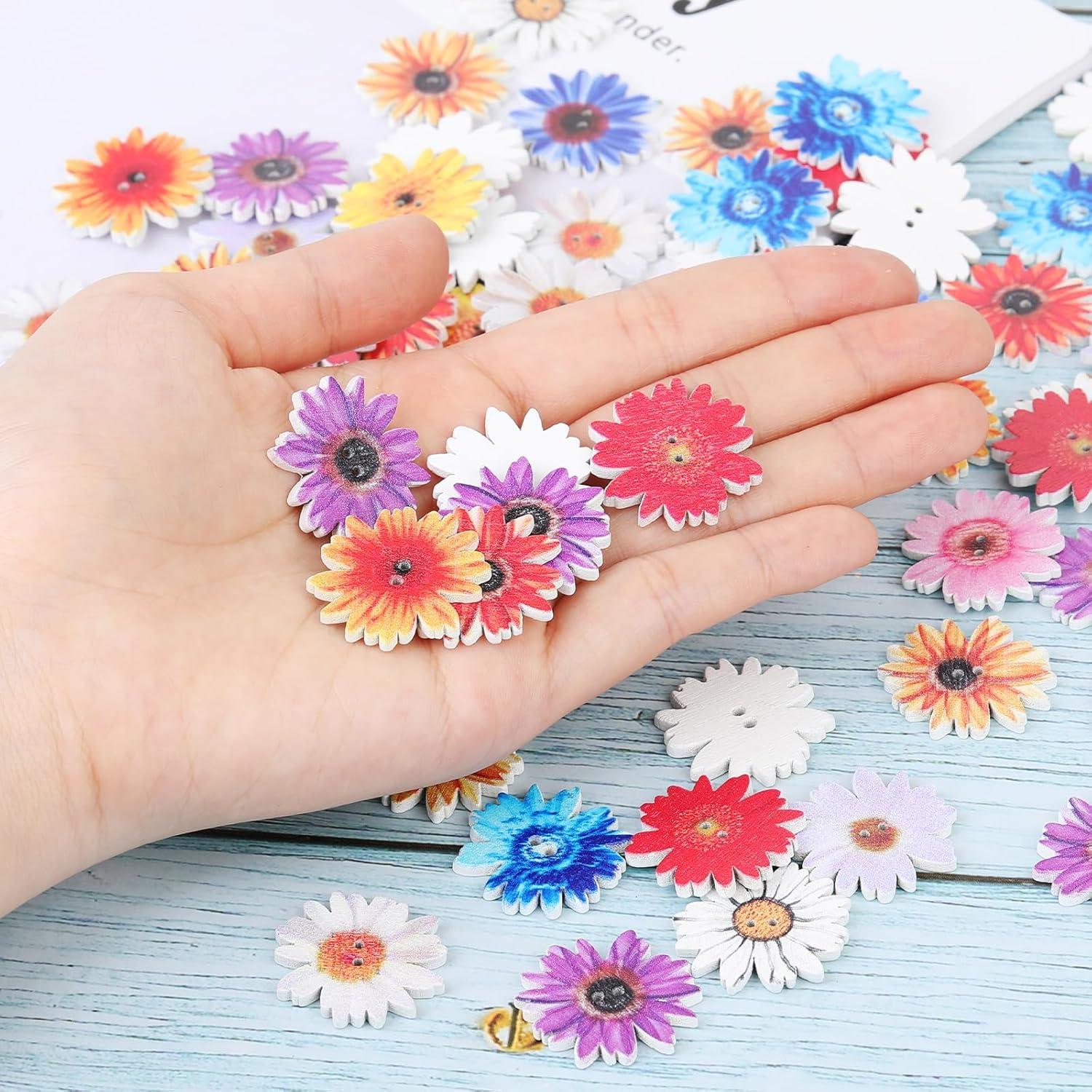 Botones de Margarita KALIONE 100 Pcs Madera Multicolor 25mm