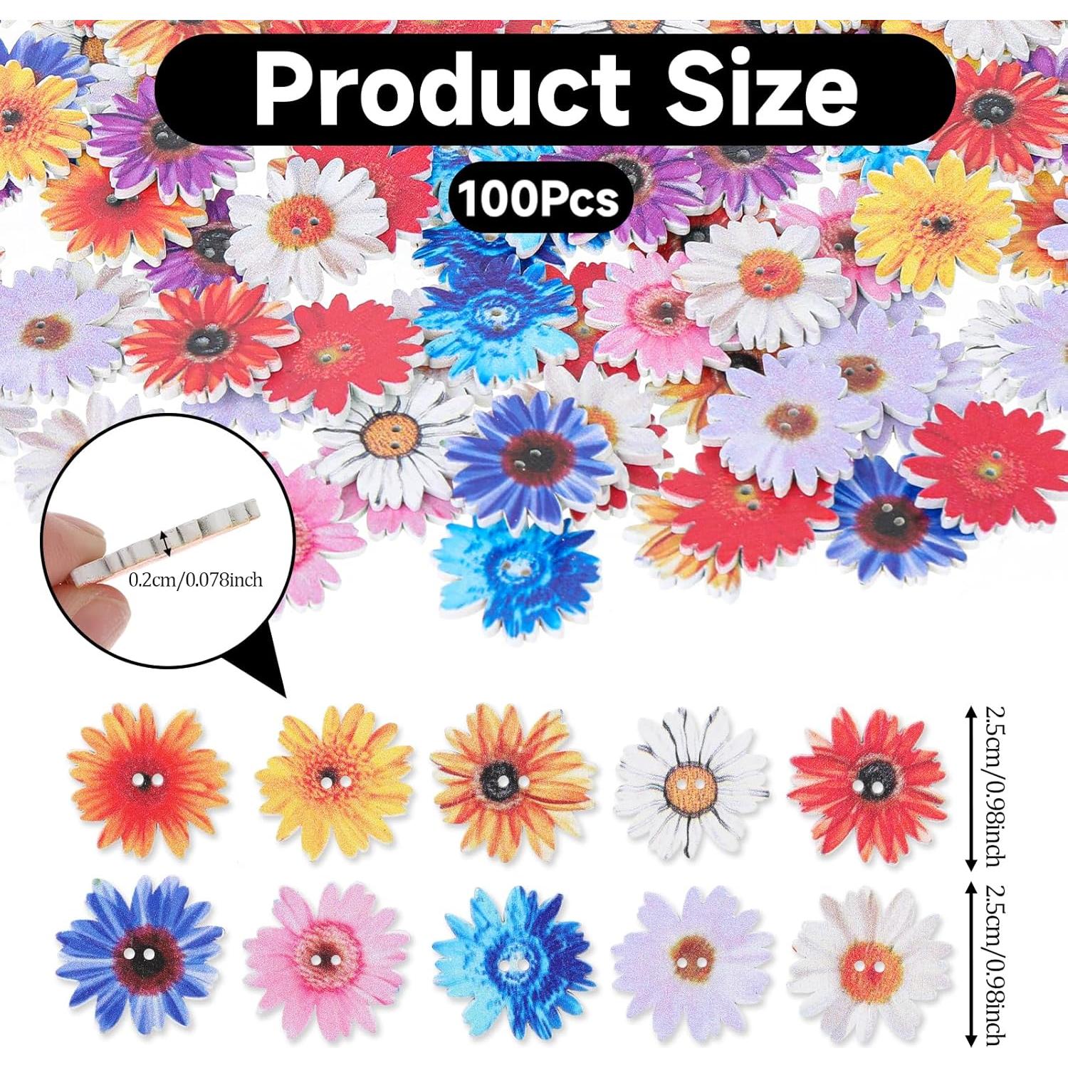 Botones de Margarita KALIONE 100 Pcs Madera Multicolor 25mm