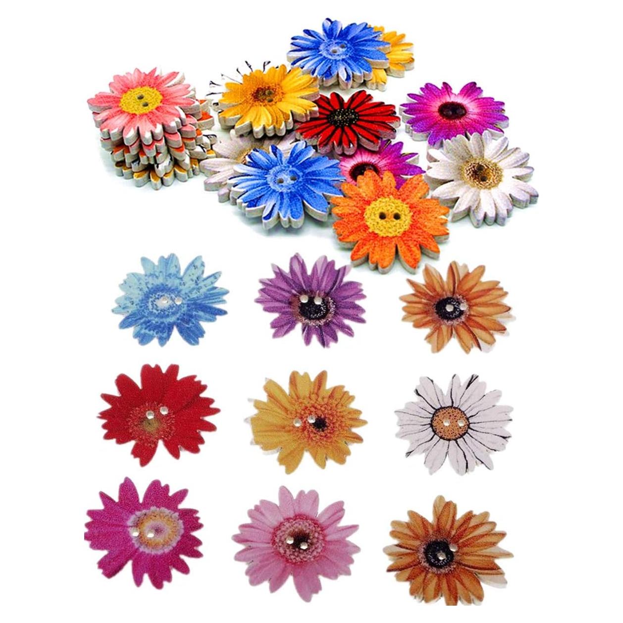 100 Botones de Madera en Forma de Flor MSCFTFB 25mm