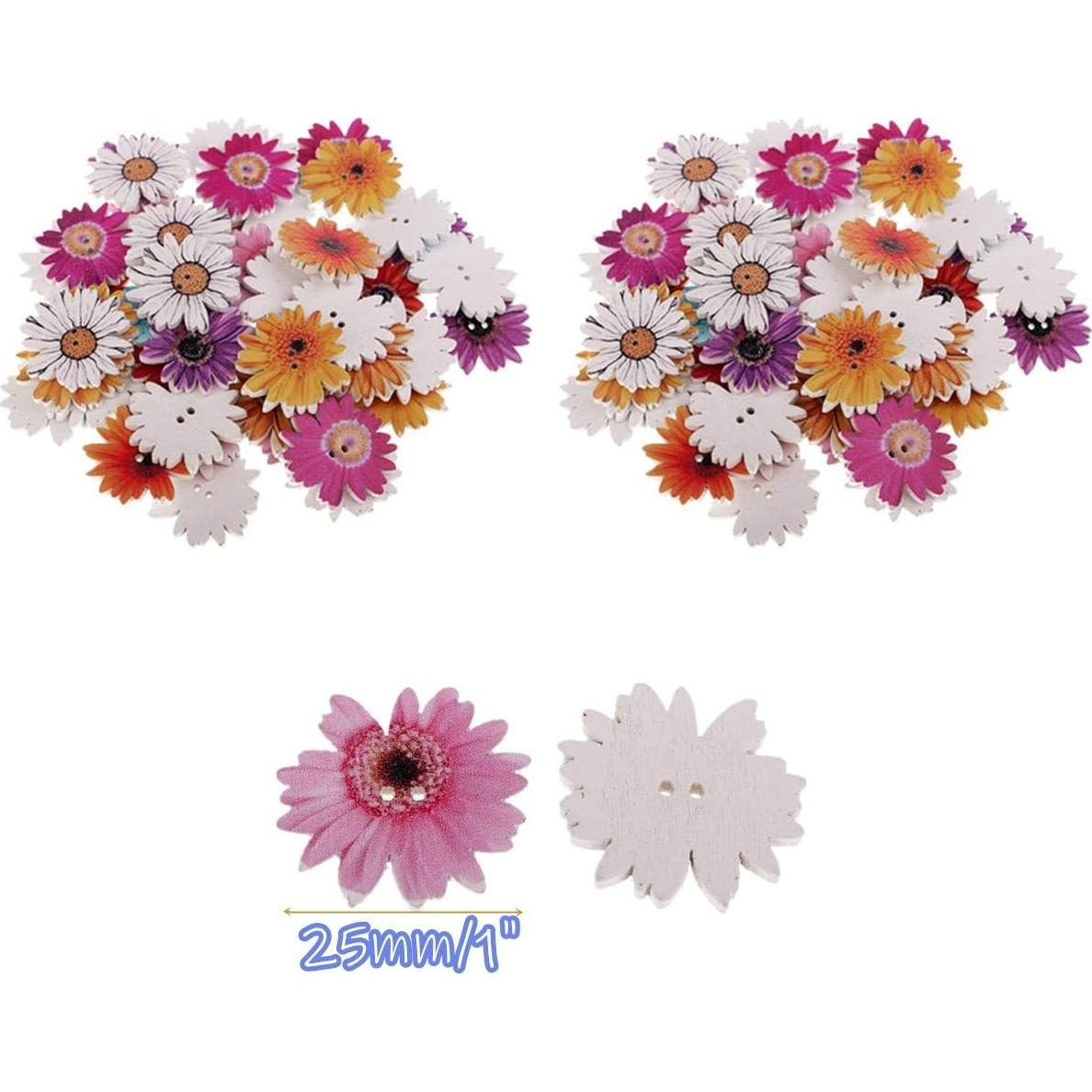 100 Botones de Madera en Forma de Flor MSCFTFB 25mm