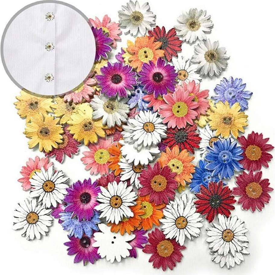 100 Botones de Madera en Forma de Flor MSCFTFB 25mm