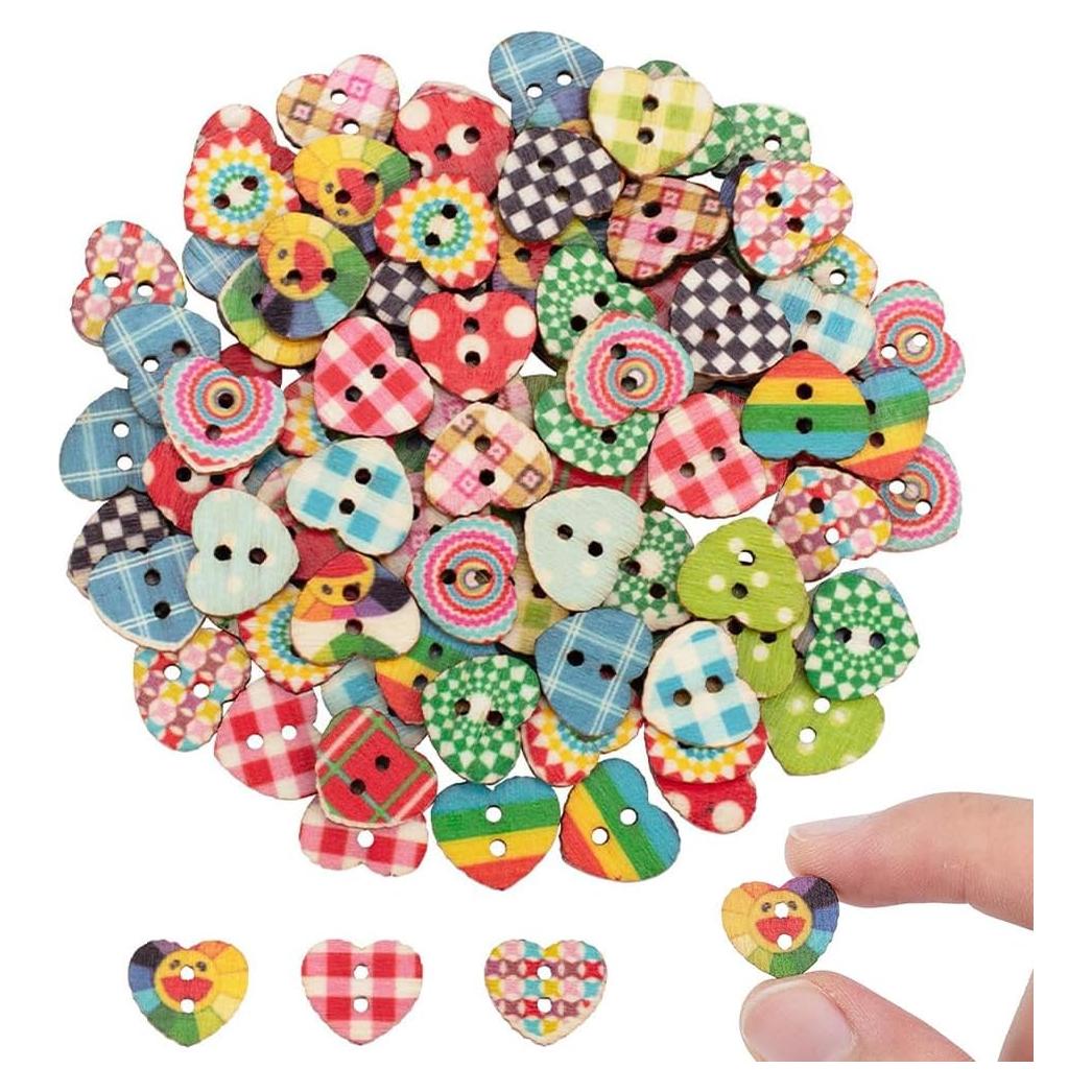 Botones de Madera en Forma de Corazón PH PandaHall 100pcs