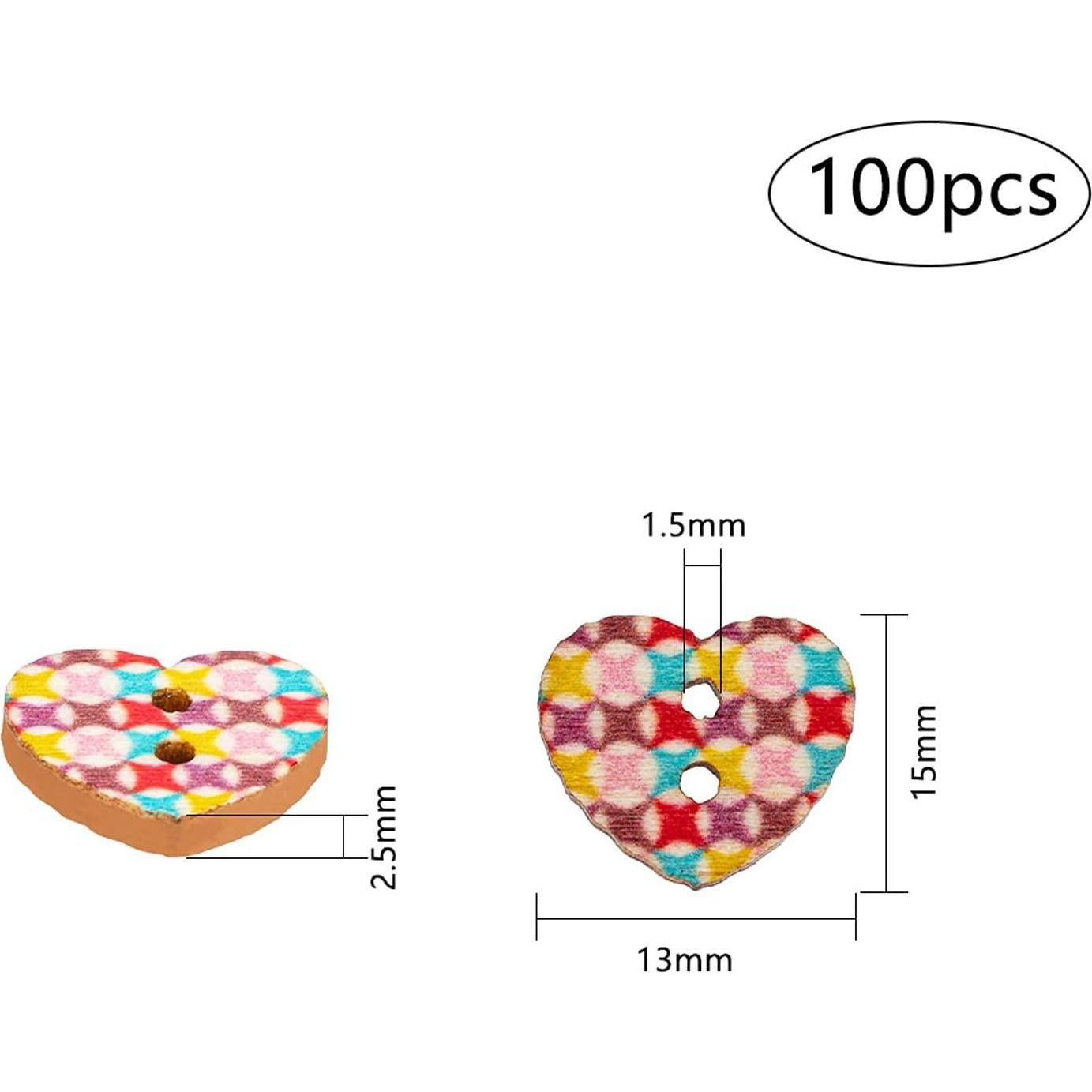 Botones de Madera en Forma de Corazón PH PandaHall 100pcs
