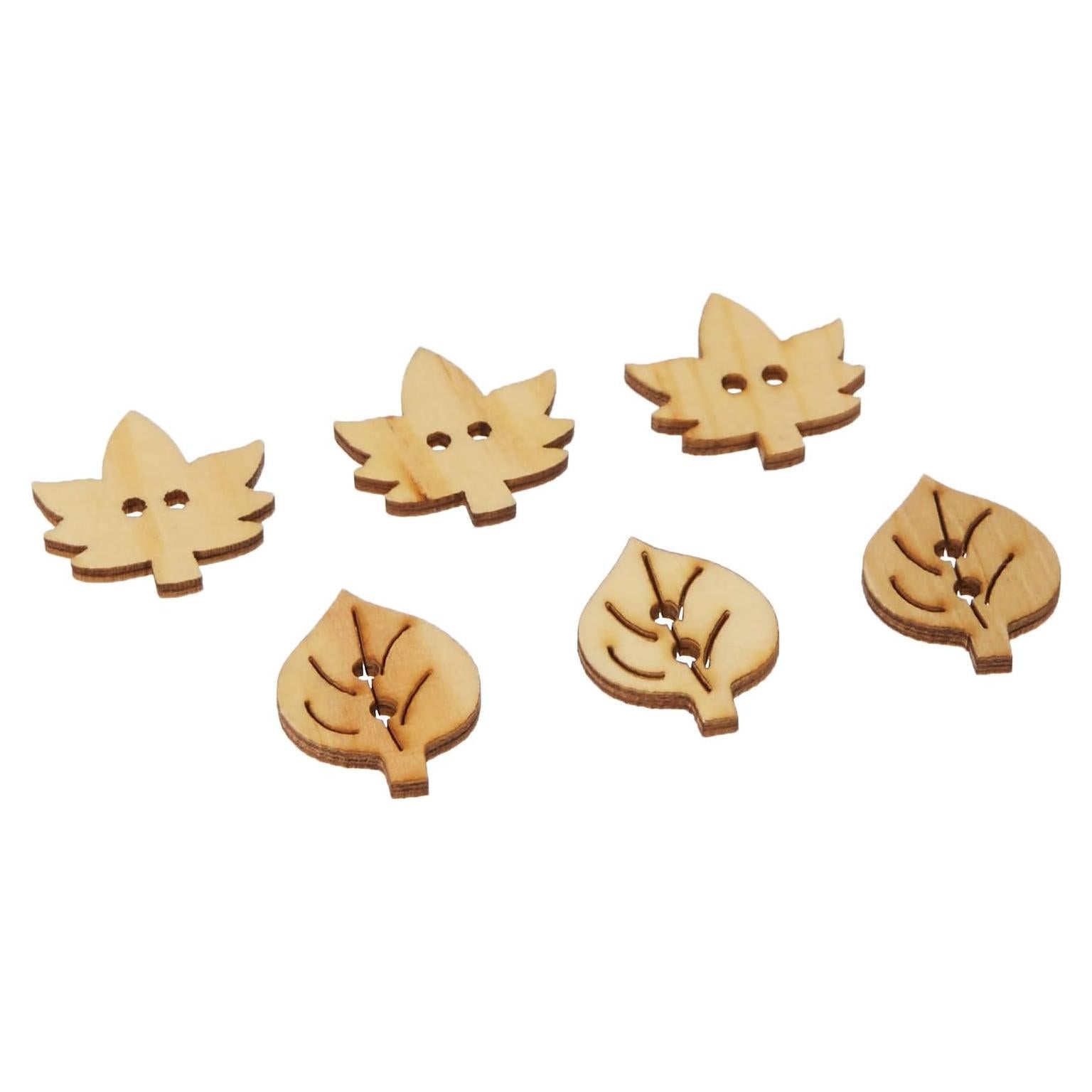 Botones de Madera Natural C.R. Gibson - Forma de Hoja, 6 Piezas