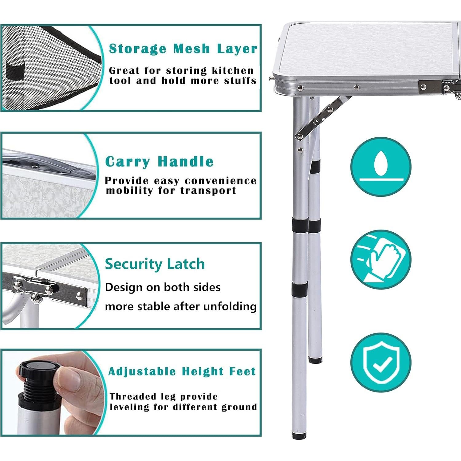 Mesa de Camping YihuiKo Plegable 3 Alturas con Malla