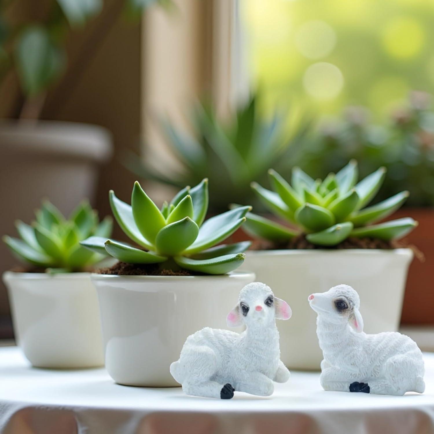 Figuras de Cordero Miniatura Gopu - 4 Pcs para Jardín de Hadas