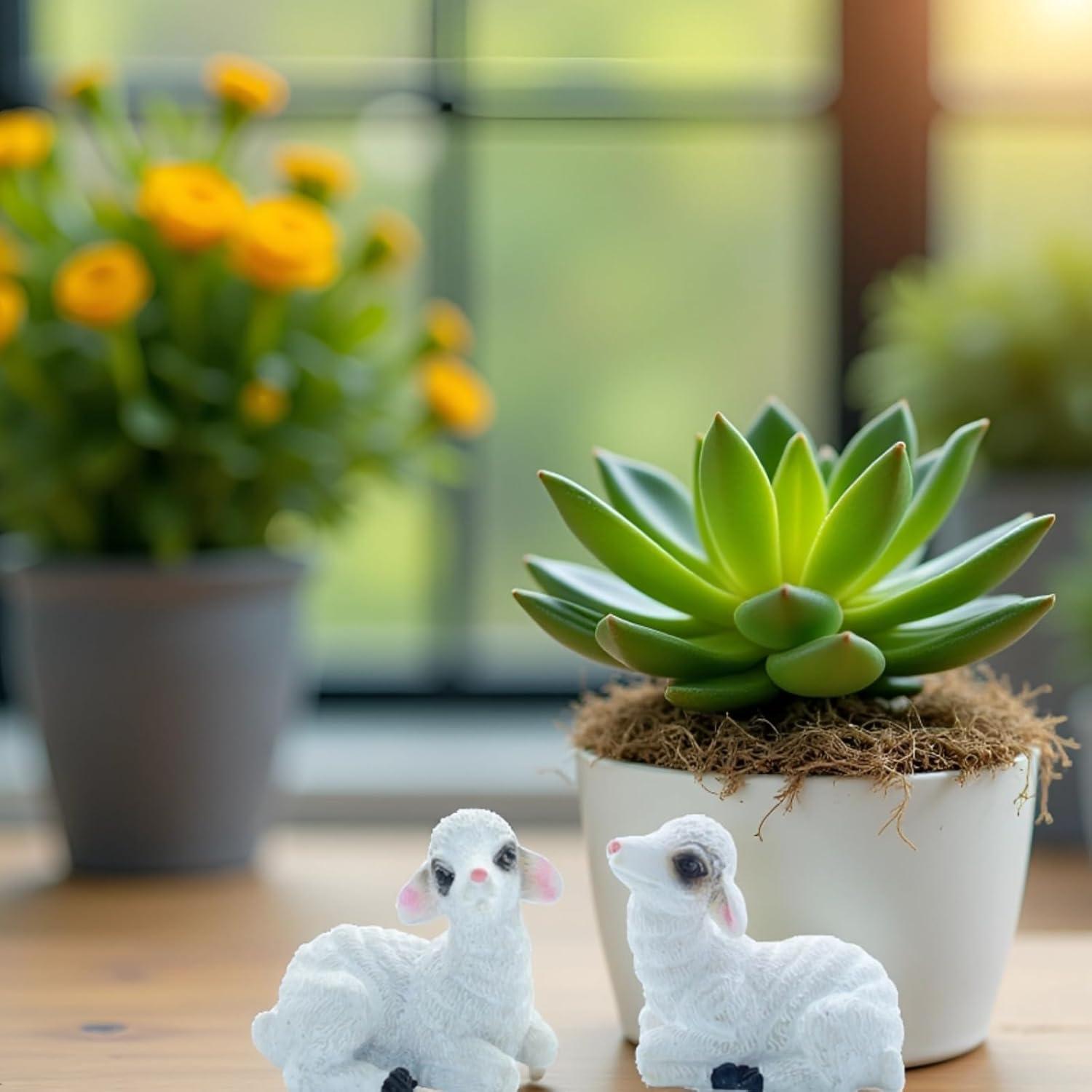 Figuras de Cordero Miniatura Gopu - 4 Pcs para Jardín de Hadas