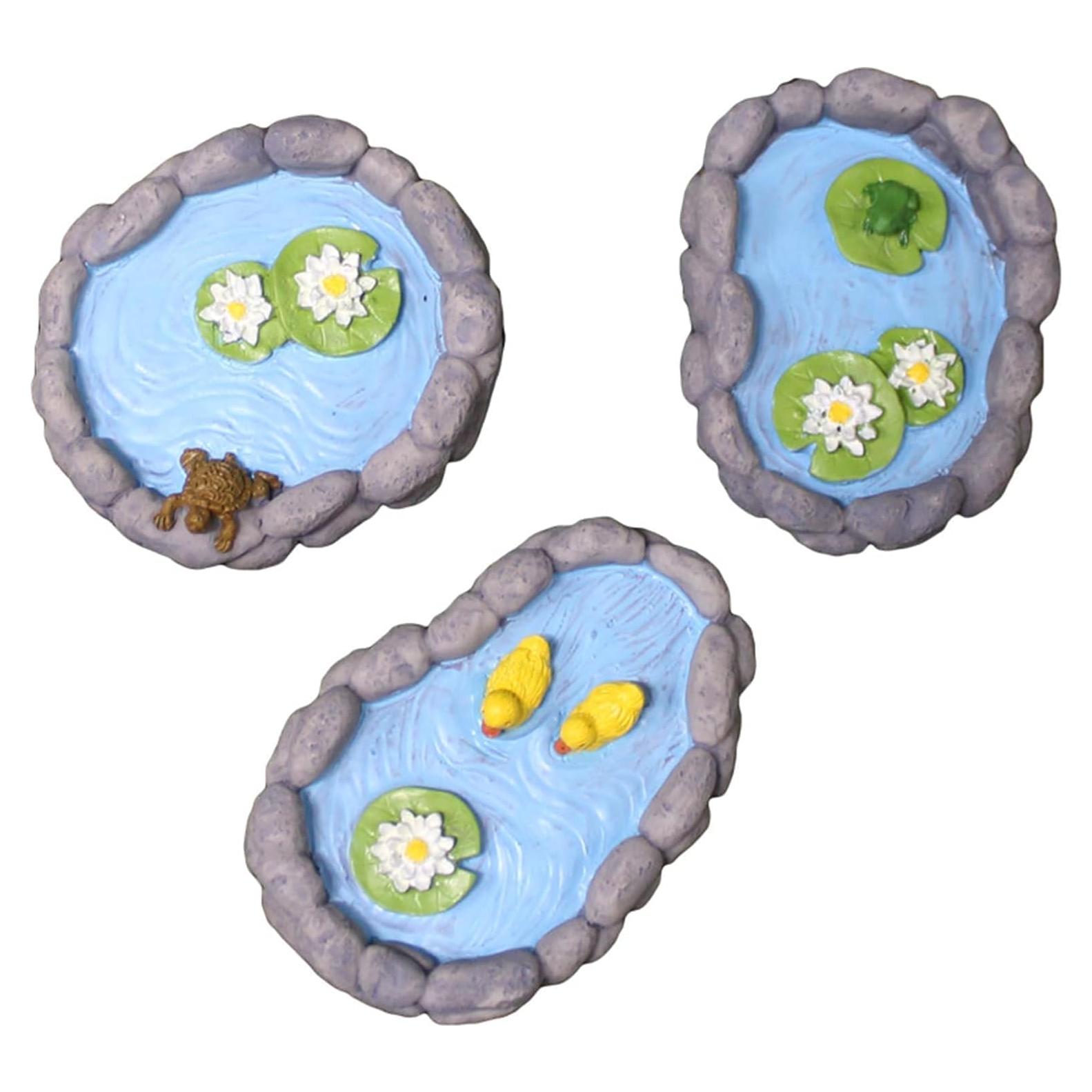 Juego de 3 Estanques Miniatura de Resina Whlo4U para Jardín