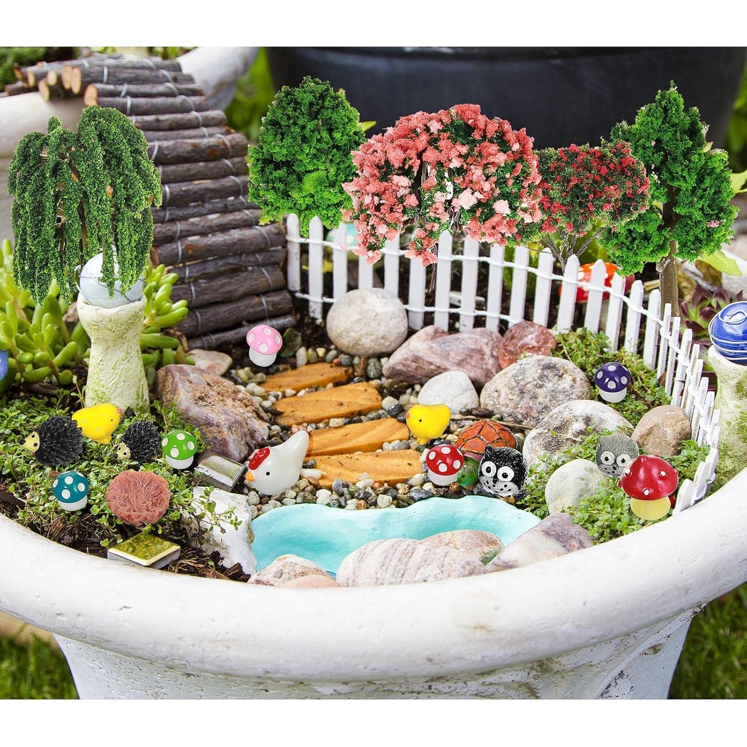 Hoteam 72 Pcs Accesorios de Jardín Miniatura Animales y Árboles