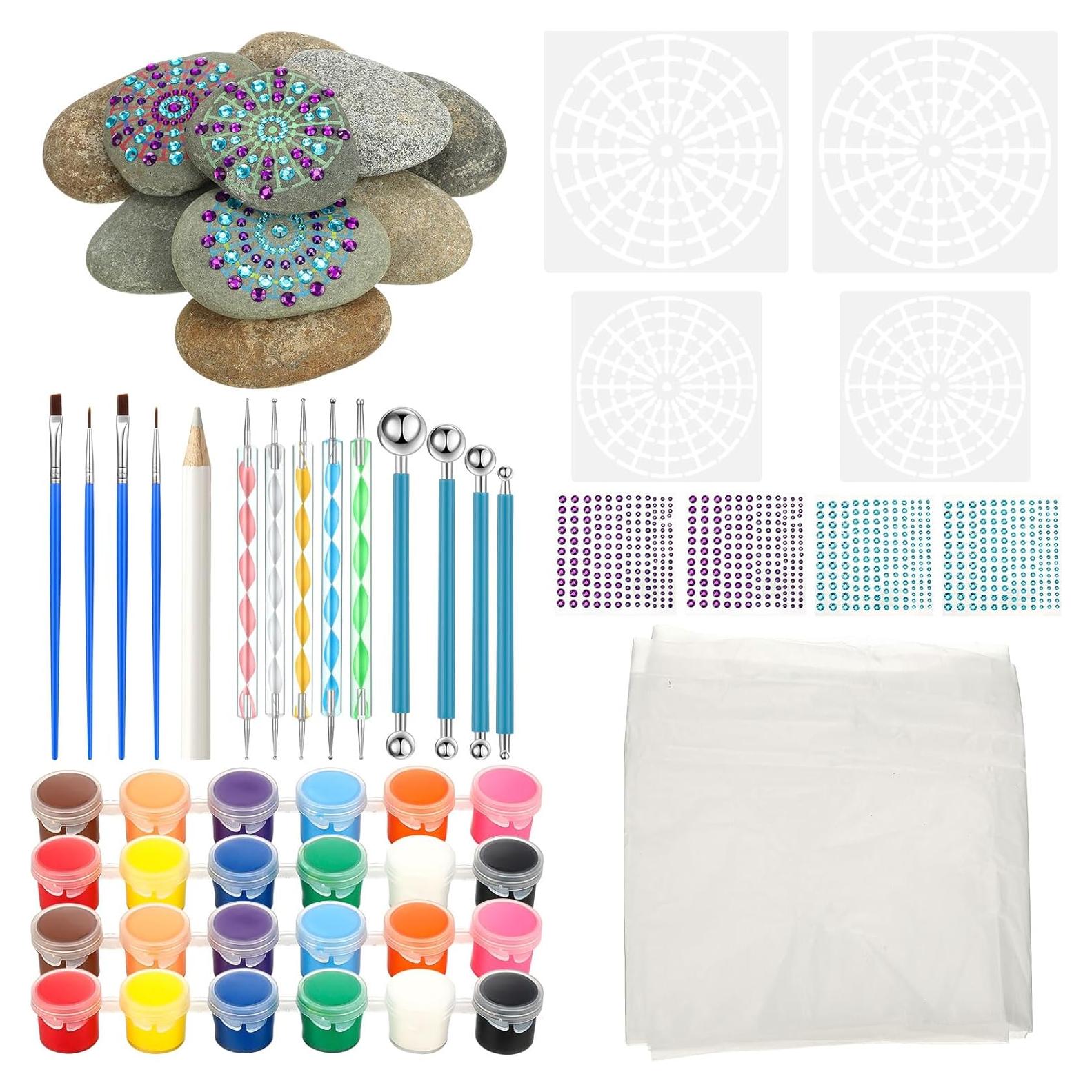 Kit de Pintura de Rocas Mandala RoundFunny - 10 Rocas 7-10 cm