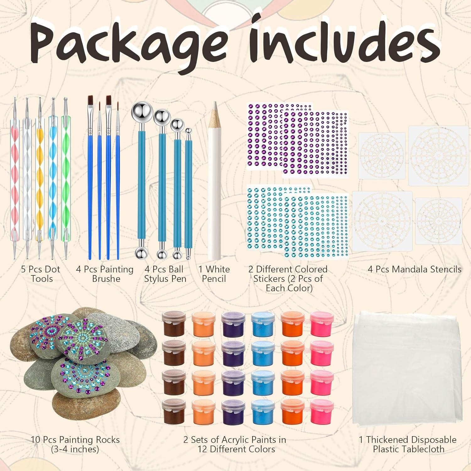 Kit de Pintura de Rocas Mandala RoundFunny - 10 Rocas 7-10 cm