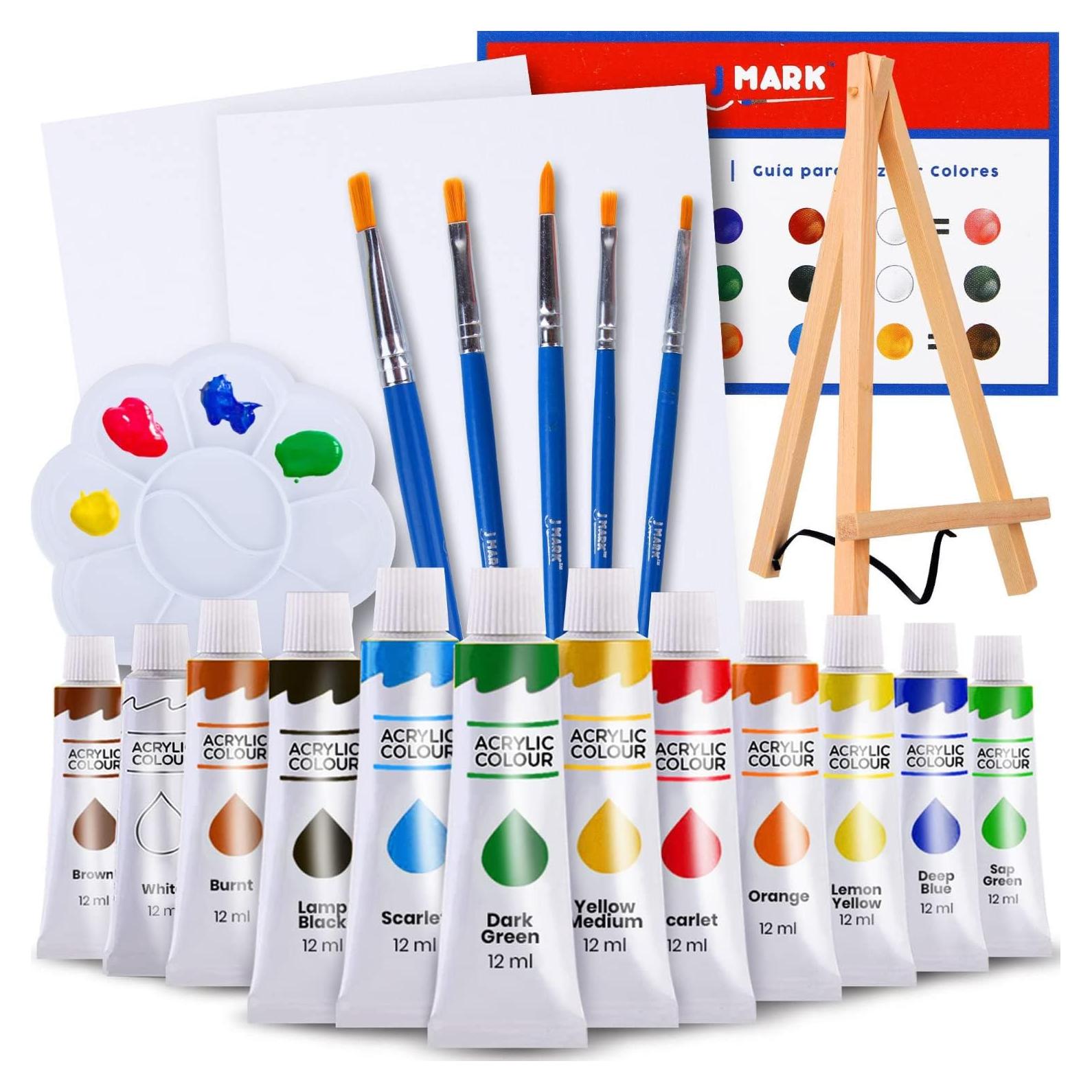 Kit de Pintura Acrílica J MARK 22 Piezas con Lienzos 20x25 cm