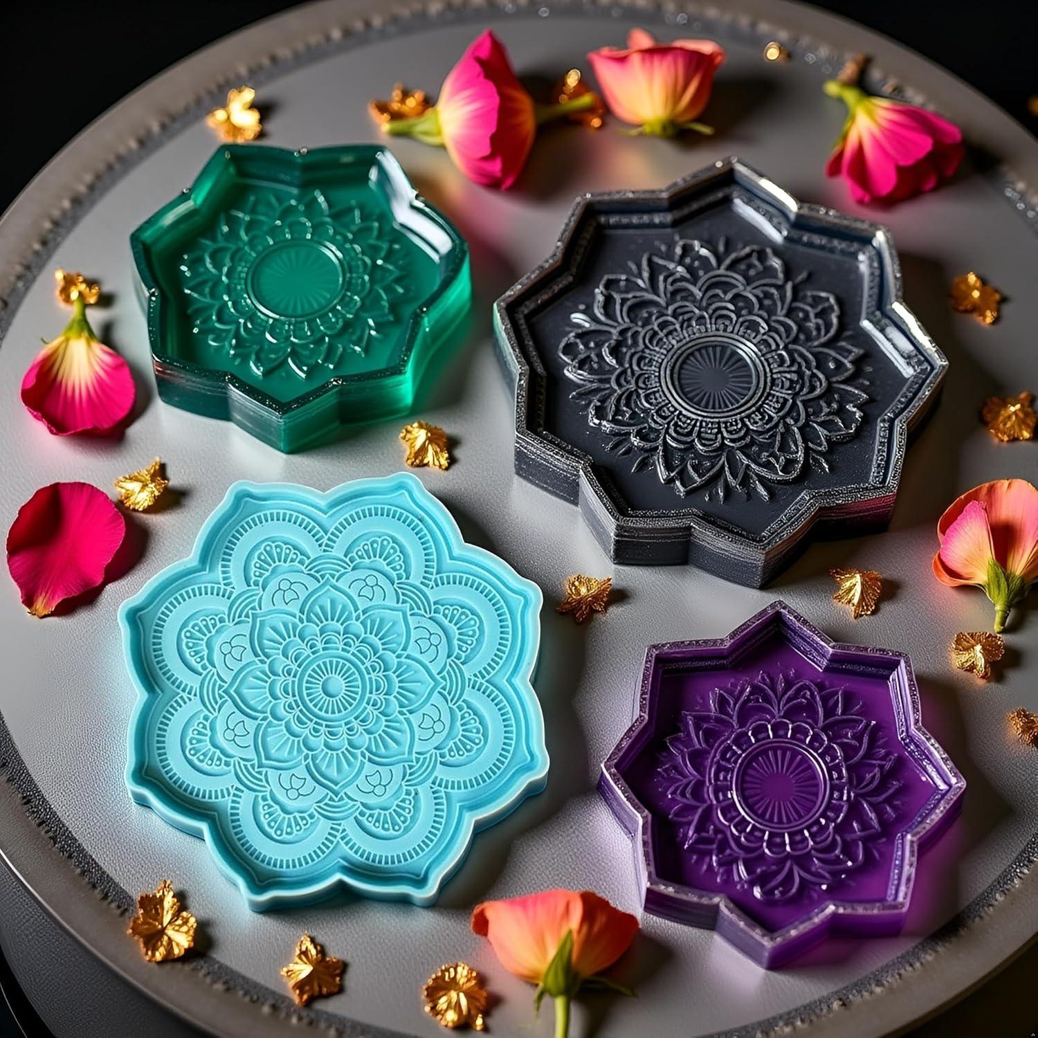 Moldes de Silicona Cauaoa para Resina Epóxica Mandala 11.94 cm