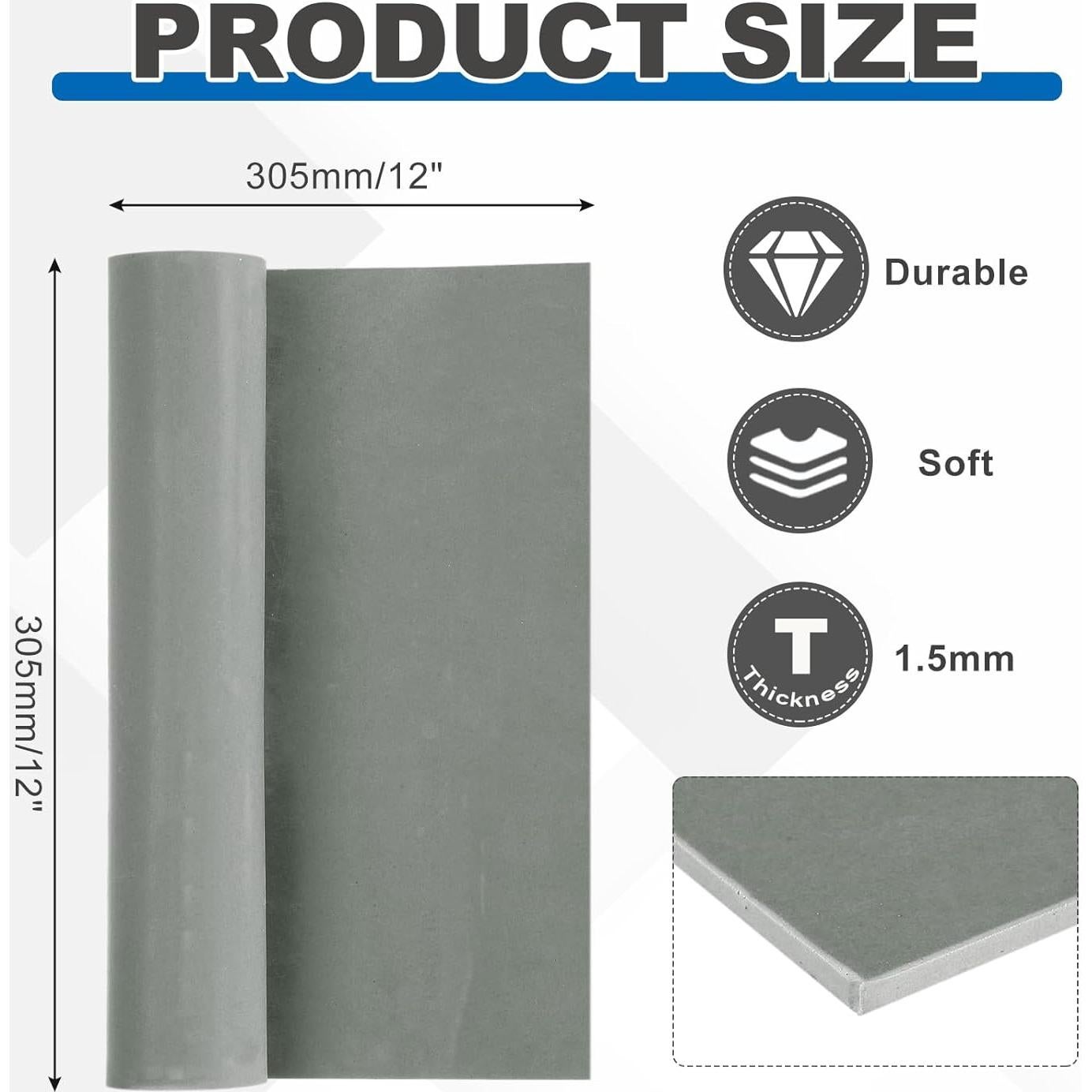 MECCANIXITY Silicone Rubber Sheet 1/16" Thick x 12" Wide x 12" Long, Anti-Slip Gasket Material Silicone Mats for Crafts, Pads, Seal, Bumpers,Cushioning,DIY Material,Grey
