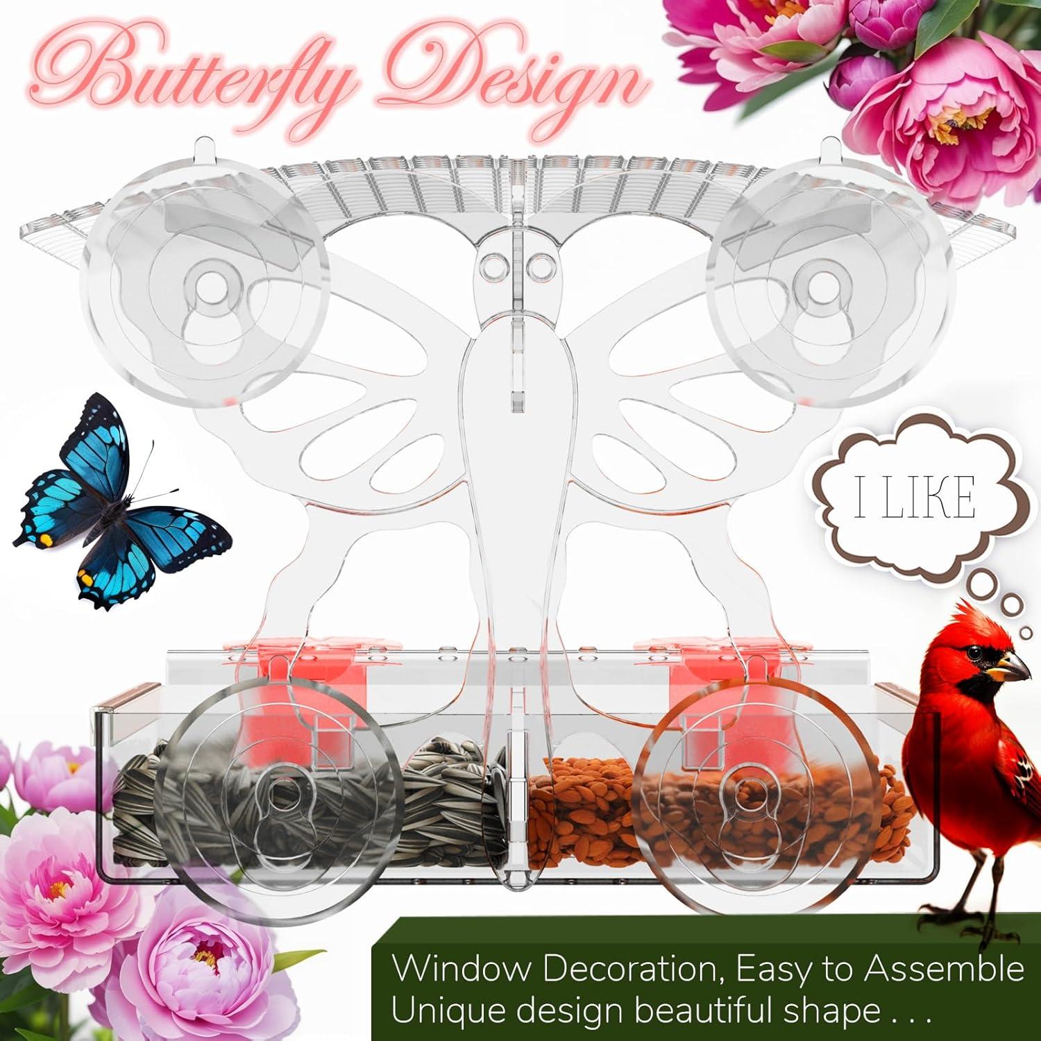 Comedero para Aves de Ventana THYWLZZ Mariposa Transparente