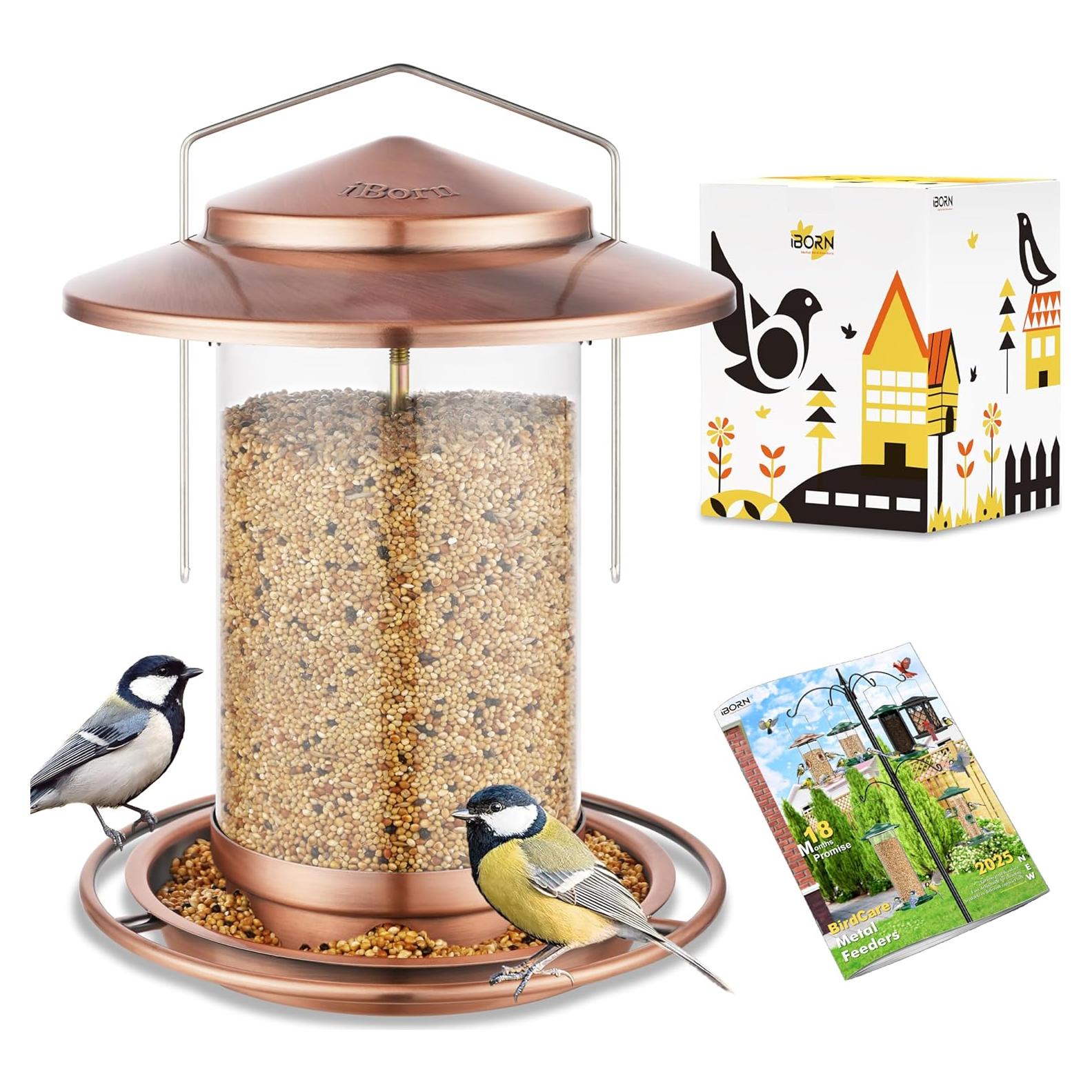 Comedero para Aves iBorn Colgante 1.04kg Cobre Cepillado 6 Puertos