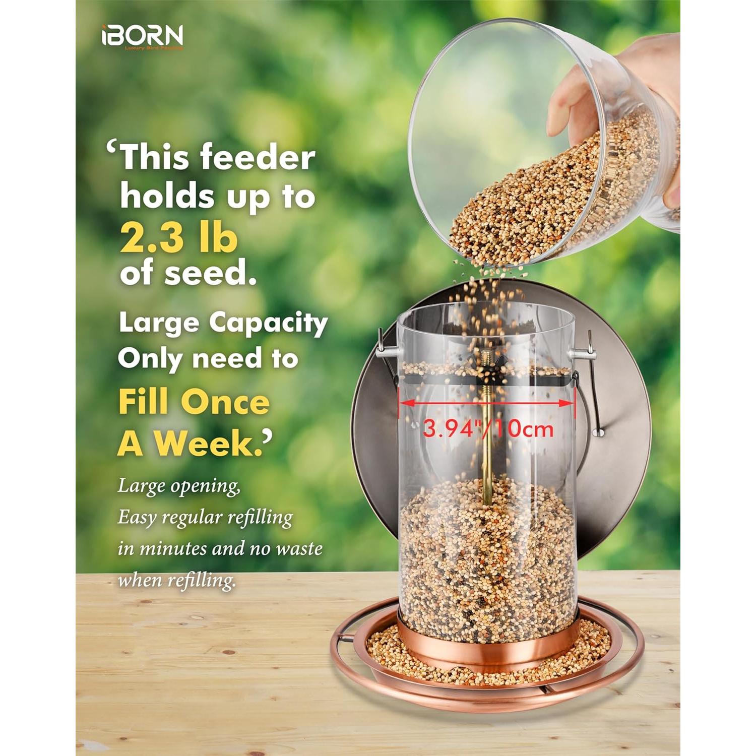 Comedero para Aves iBorn Colgante 1.04kg Cobre Cepillado 6 Puertos