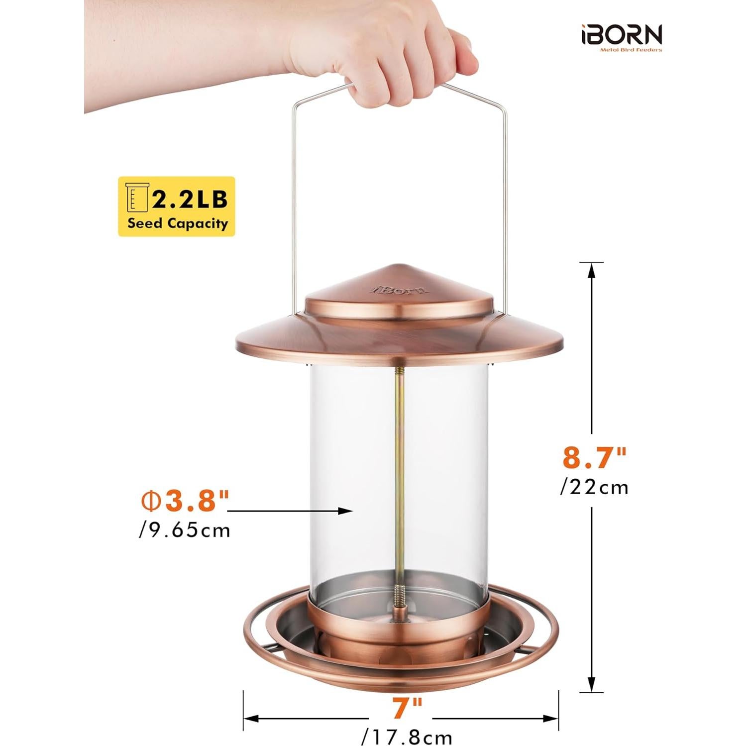 Comedero para Aves iBorn Colgante 1.04kg Cobre Cepillado 6 Puertos