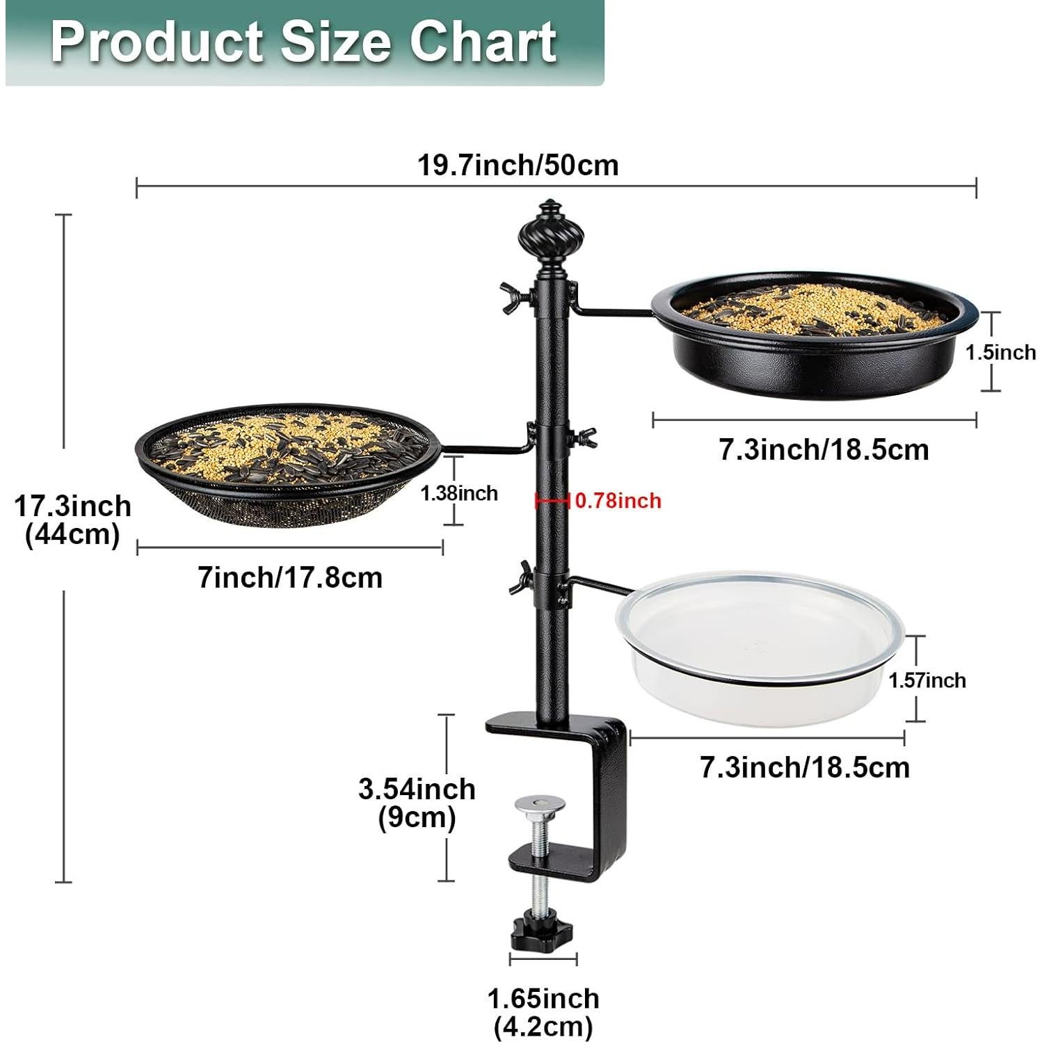 Comedero para Aves BOLITE de Barandilla con 3 Bandejas
