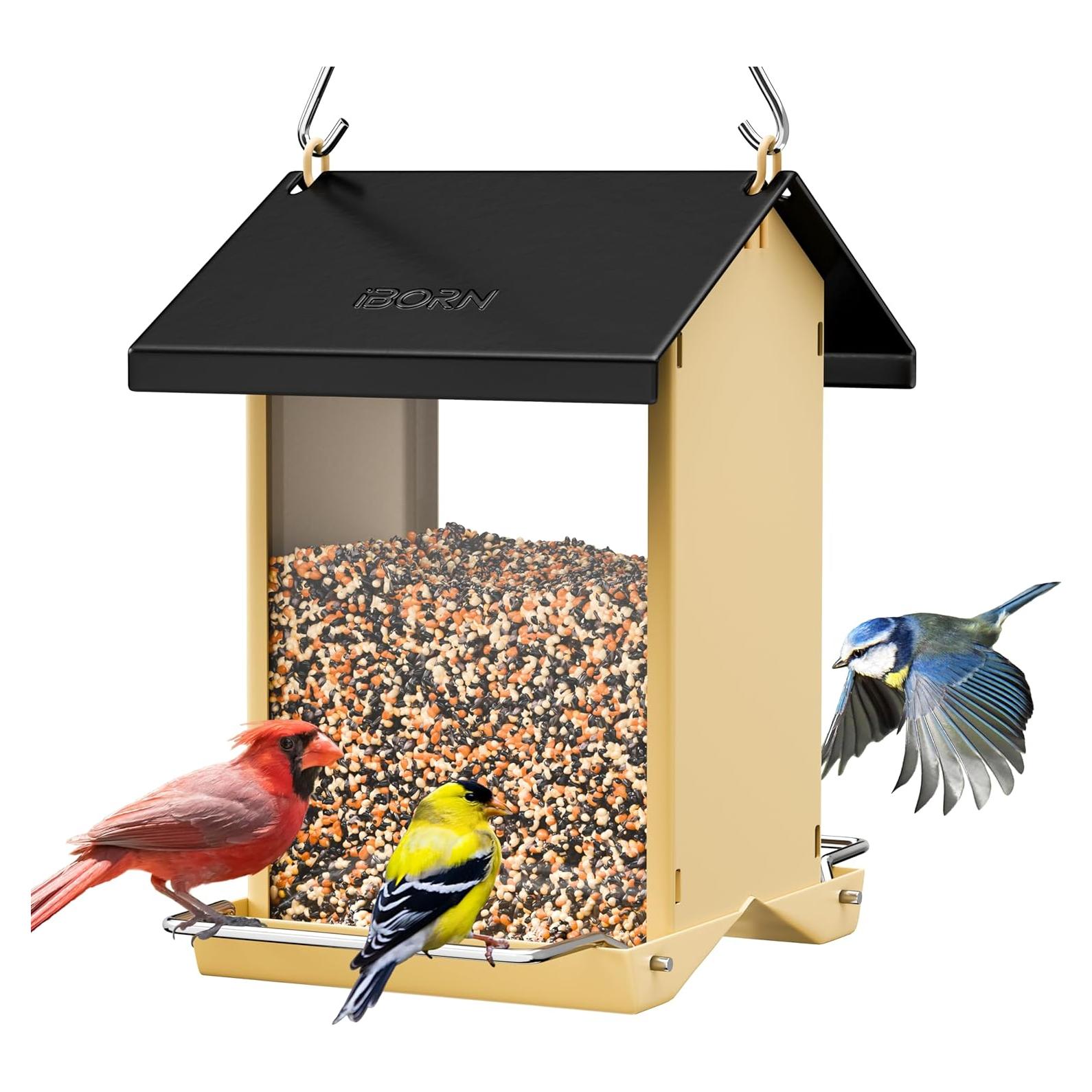 Alimentador de Aves iBorn Negro, Techo Impermeable, 1.45 kg