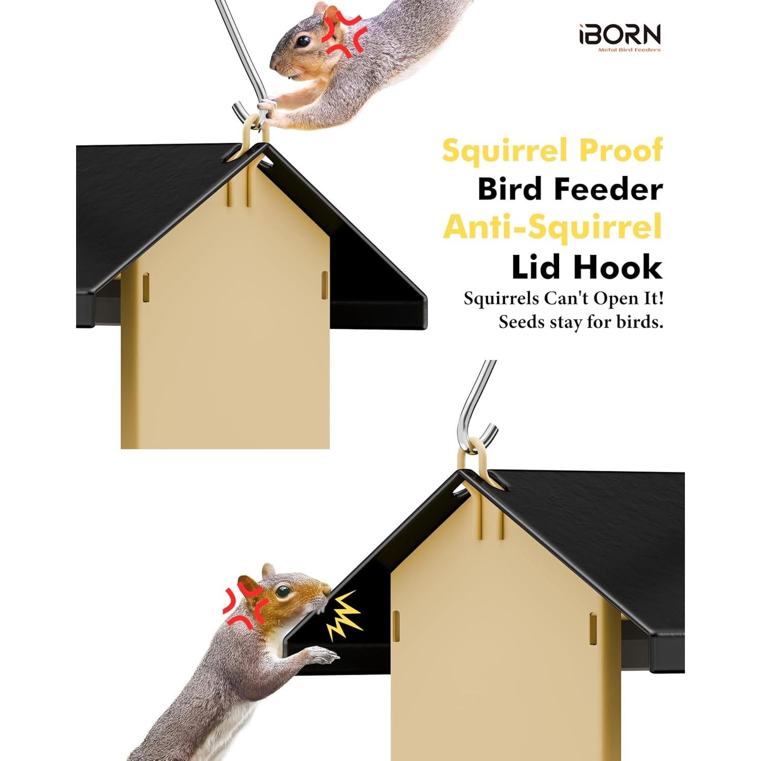 Alimentador de Aves iBorn Negro, Techo Impermeable, 1.45 kg