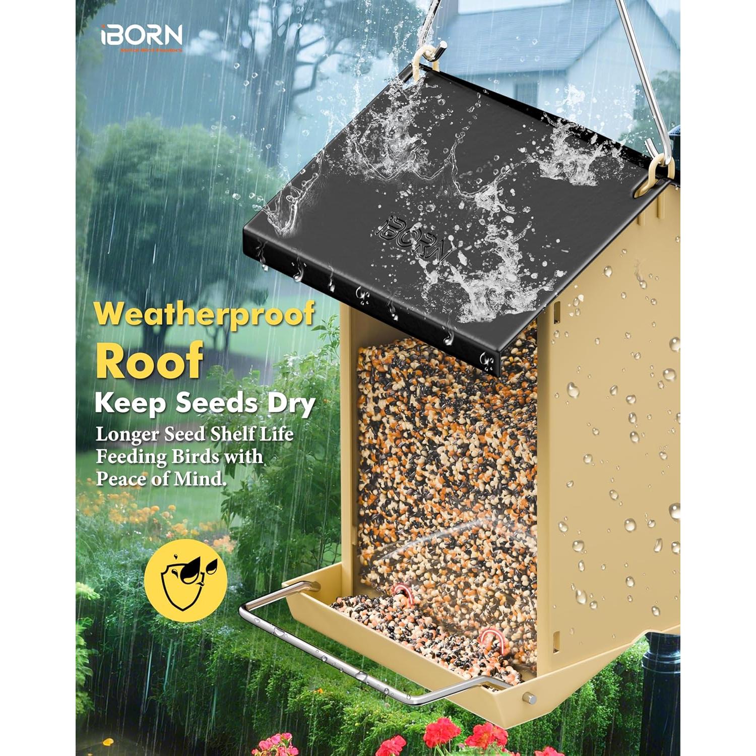 Alimentador de Aves iBorn Negro, Techo Impermeable, 1.45 kg