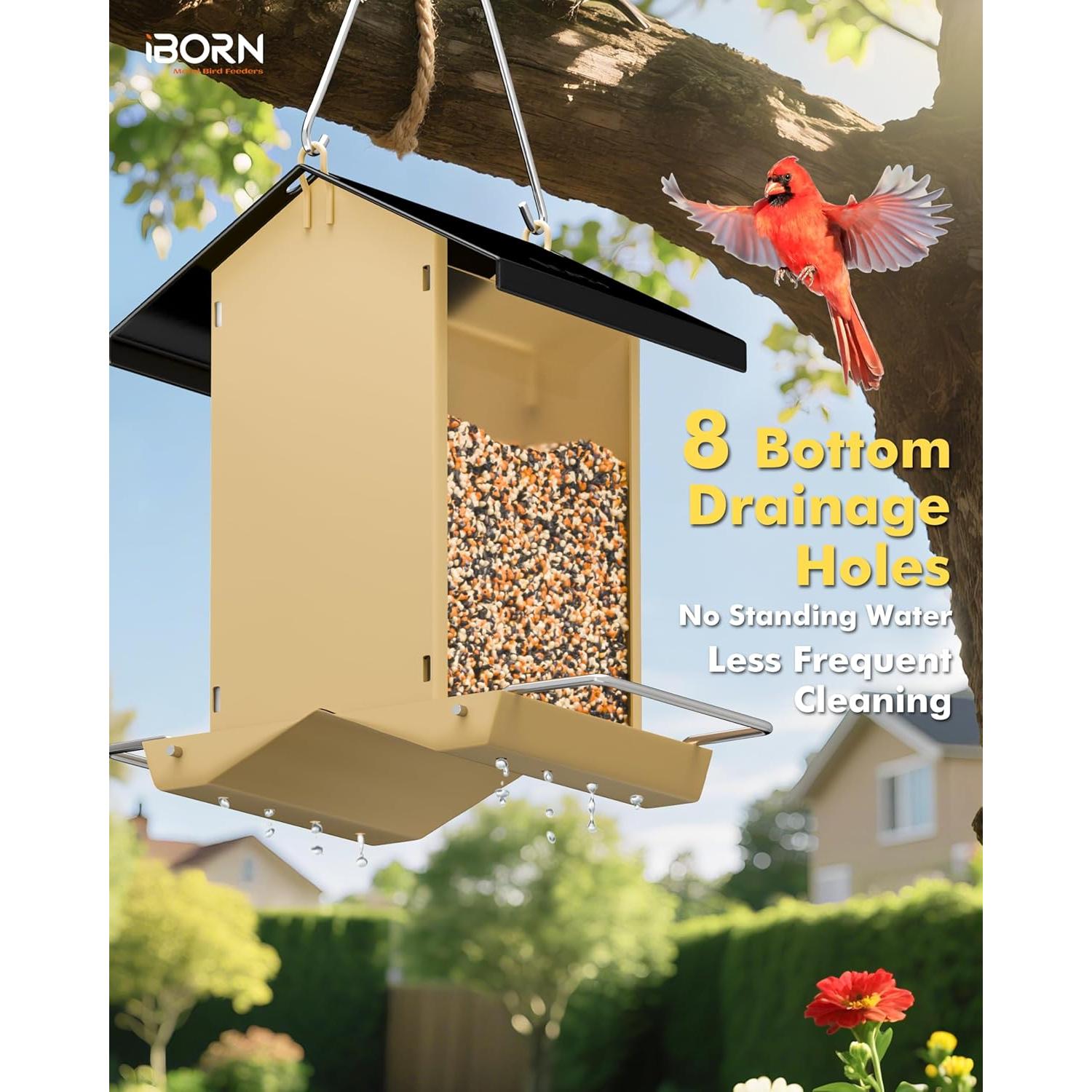 Alimentador de Aves iBorn Negro, Techo Impermeable, 1.45 kg