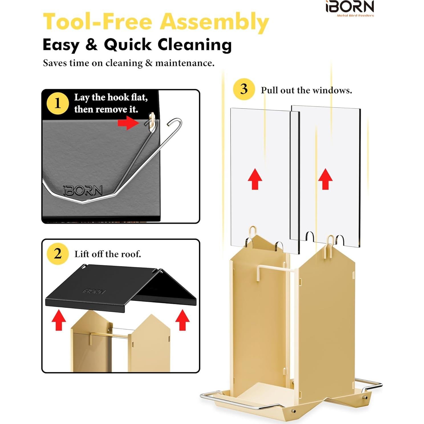 Alimentador de Aves iBorn Negro, Techo Impermeable, 1.45 kg