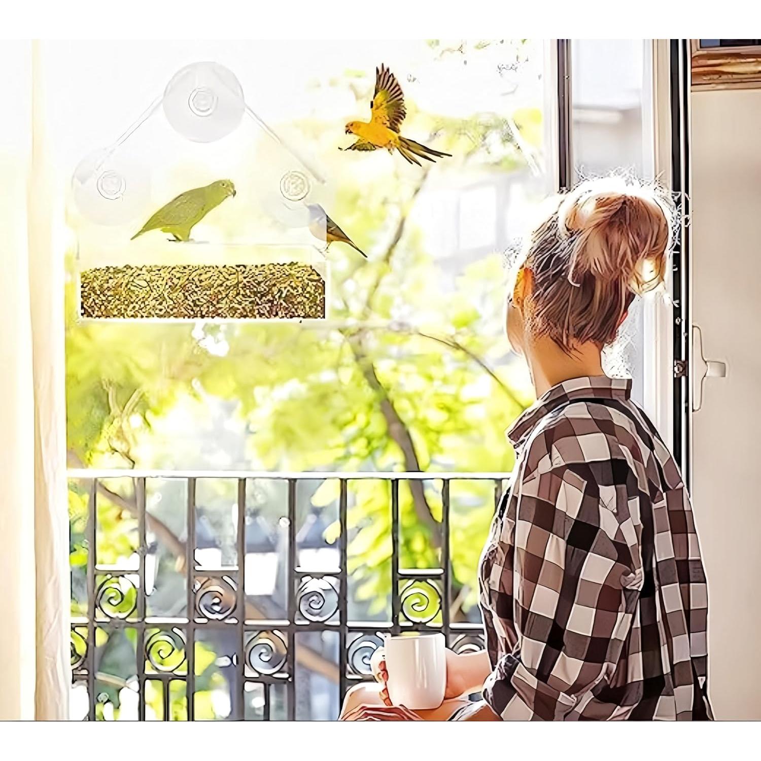2 Comederos para Aves de Ventana Magnoloran Acrílico 15x15cm