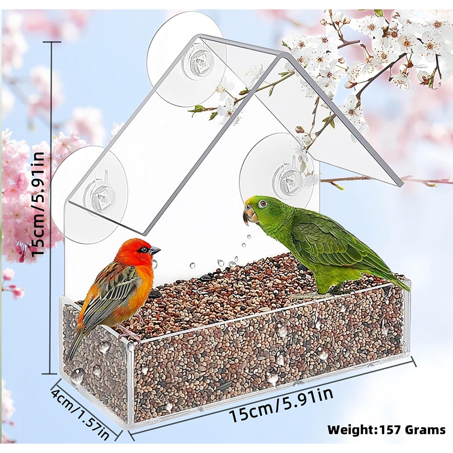 2 Comederos para Aves de Ventana Magnoloran Acrílico 15x15cm