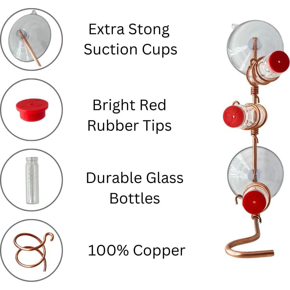 Comedero para Colibríes de Ventana Cobre 2 Botellas 3 Estaciones