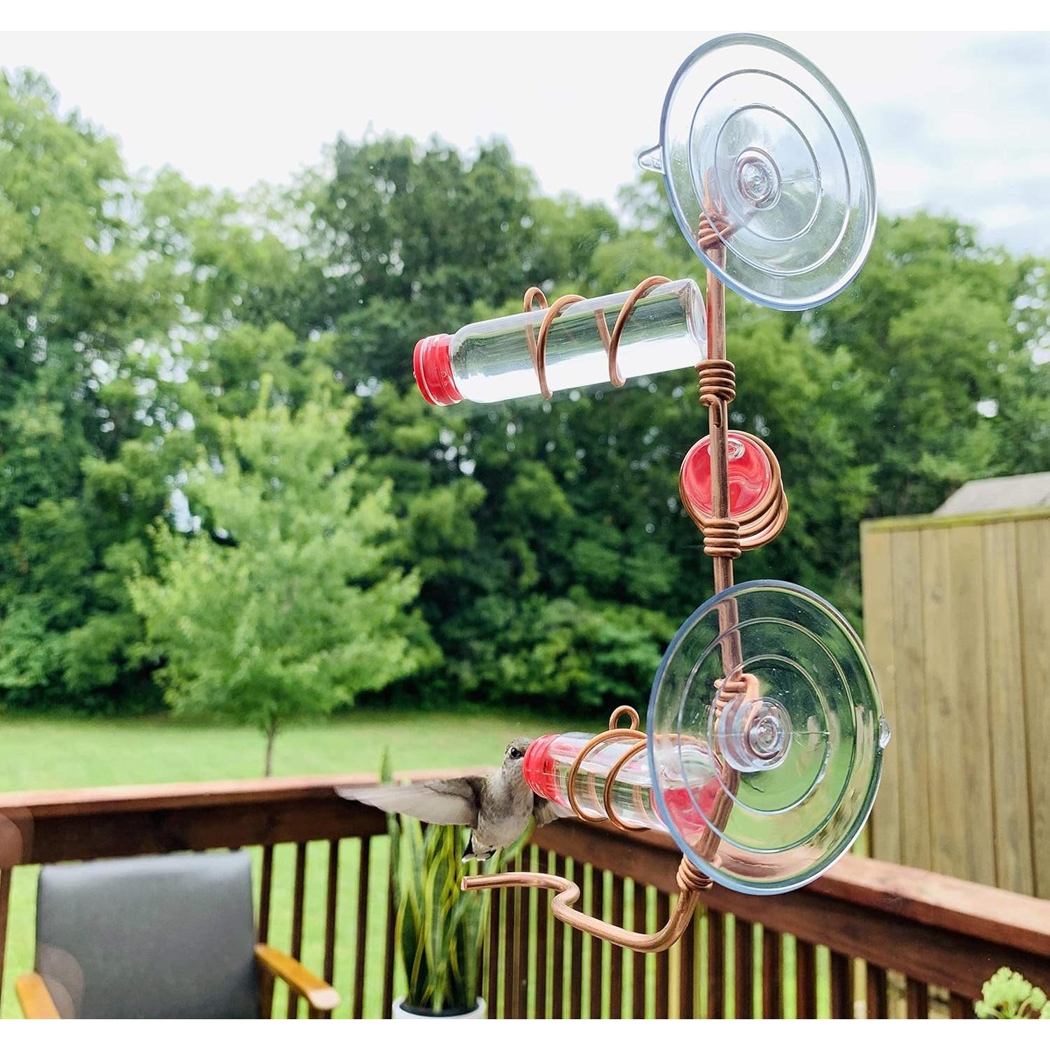 Comedero para Colibríes de Ventana Cobre 2 Botellas 3 Estaciones