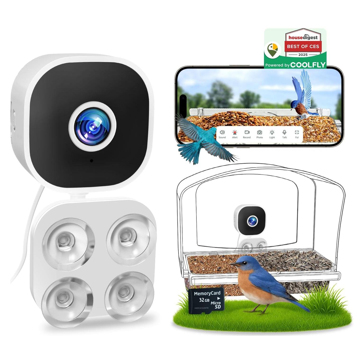 Cámara de Alimentador de Aves Vigytek 2K HD con Ventosa y SD 32GB