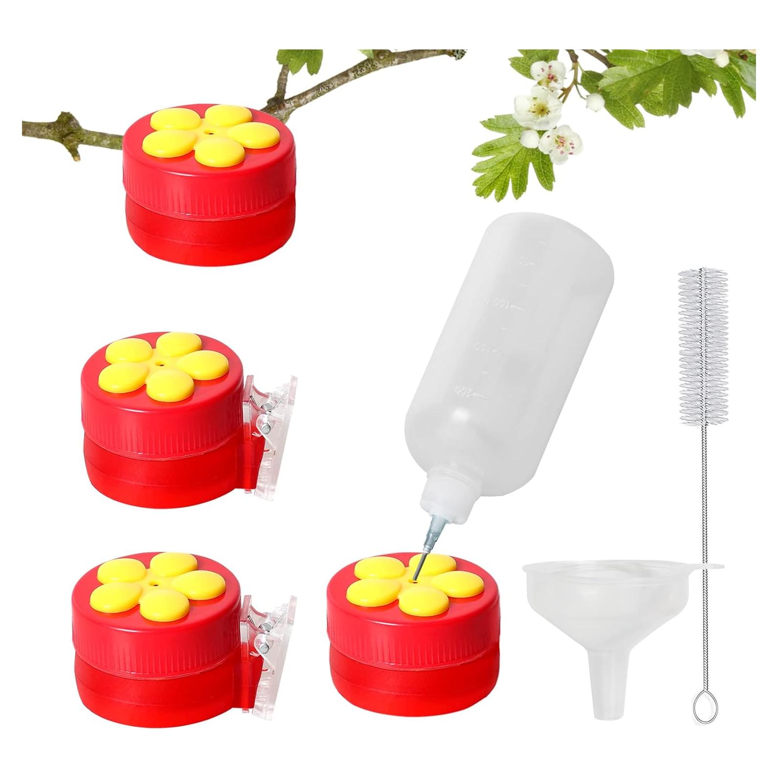 Alimentador de Colibrí PiiSheou Rojo con Clips - Paquete de 4