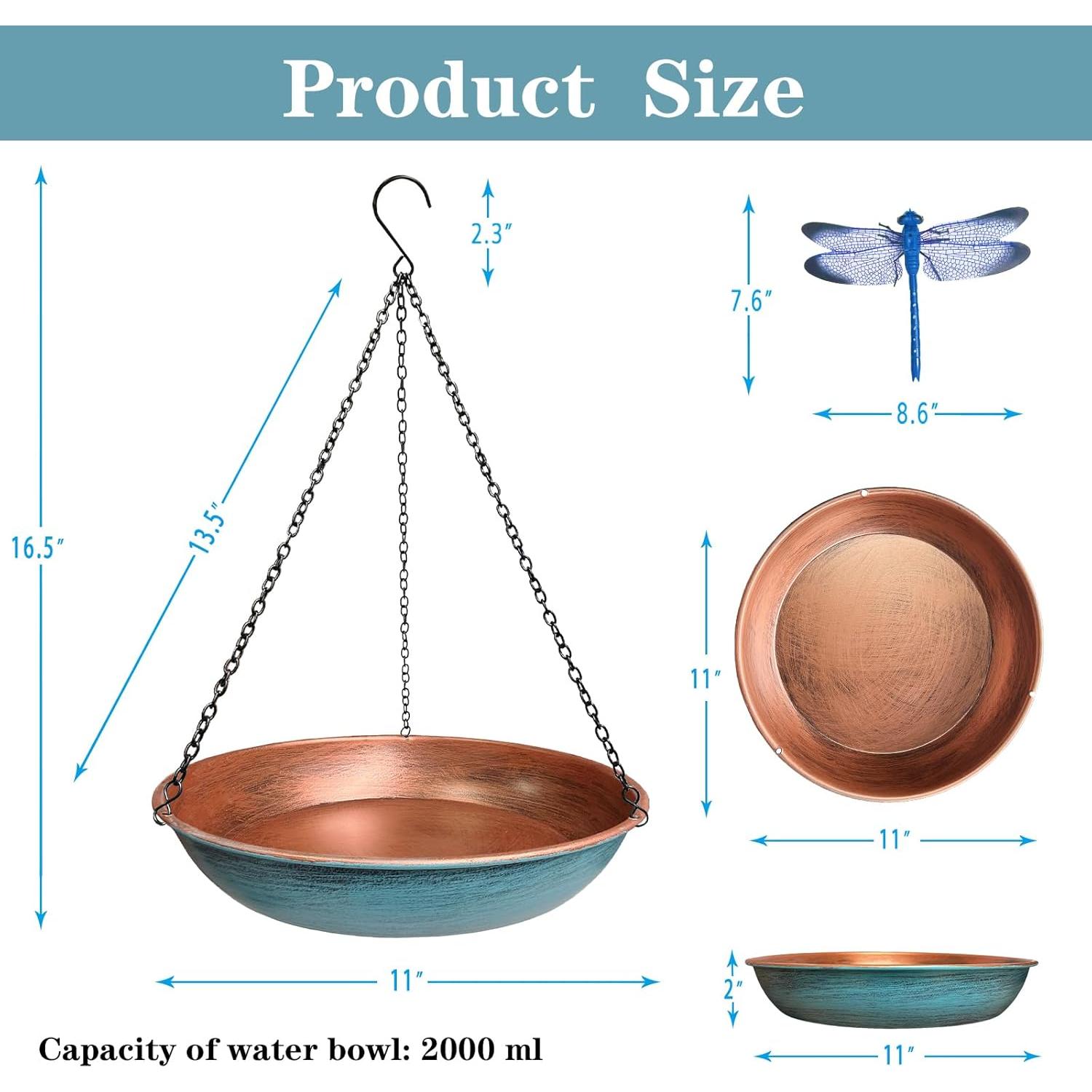 Baño de Aves Colgante WANGIRO 28 cm Cobre Azul Resistente