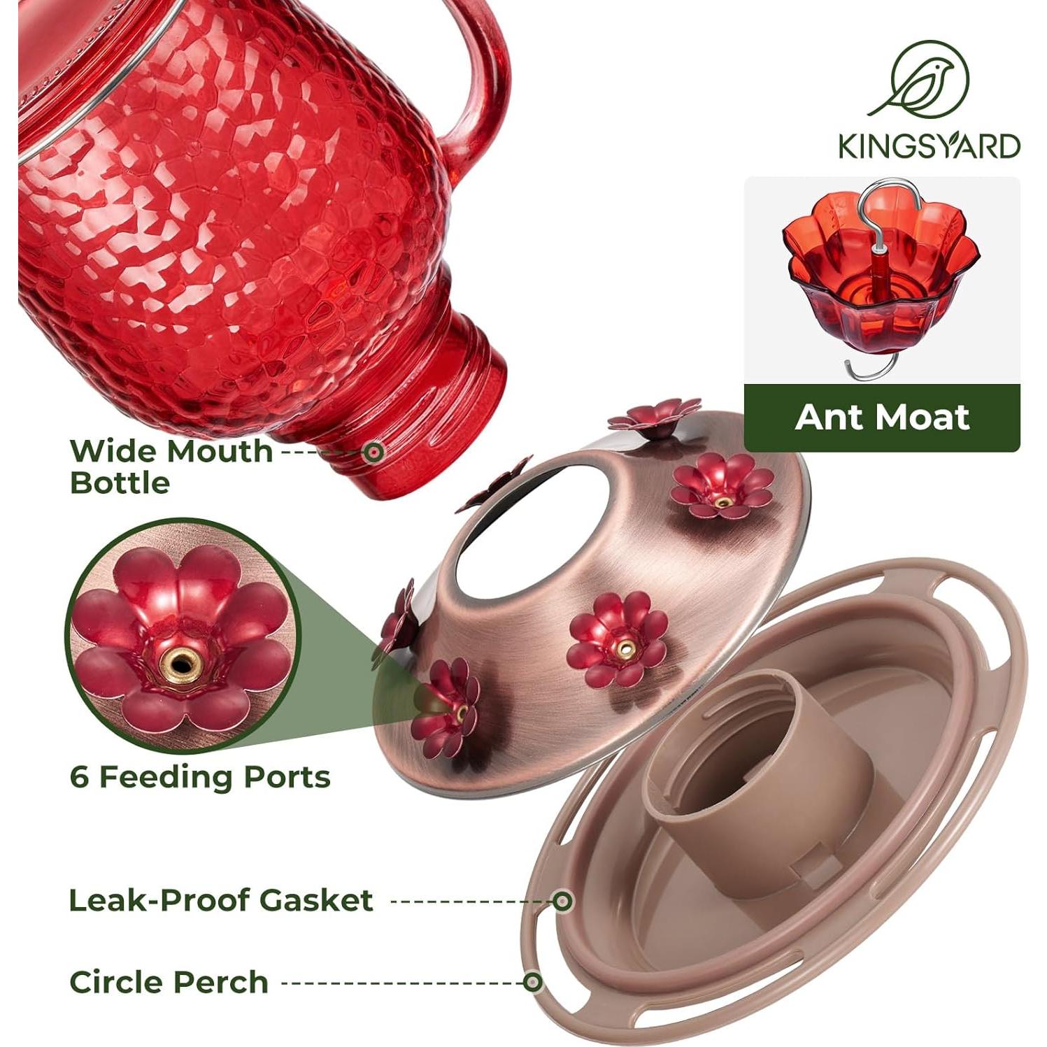 Alimentador de Colibrí de Vidrio Kingsyard 0.45L con 6 Puertos