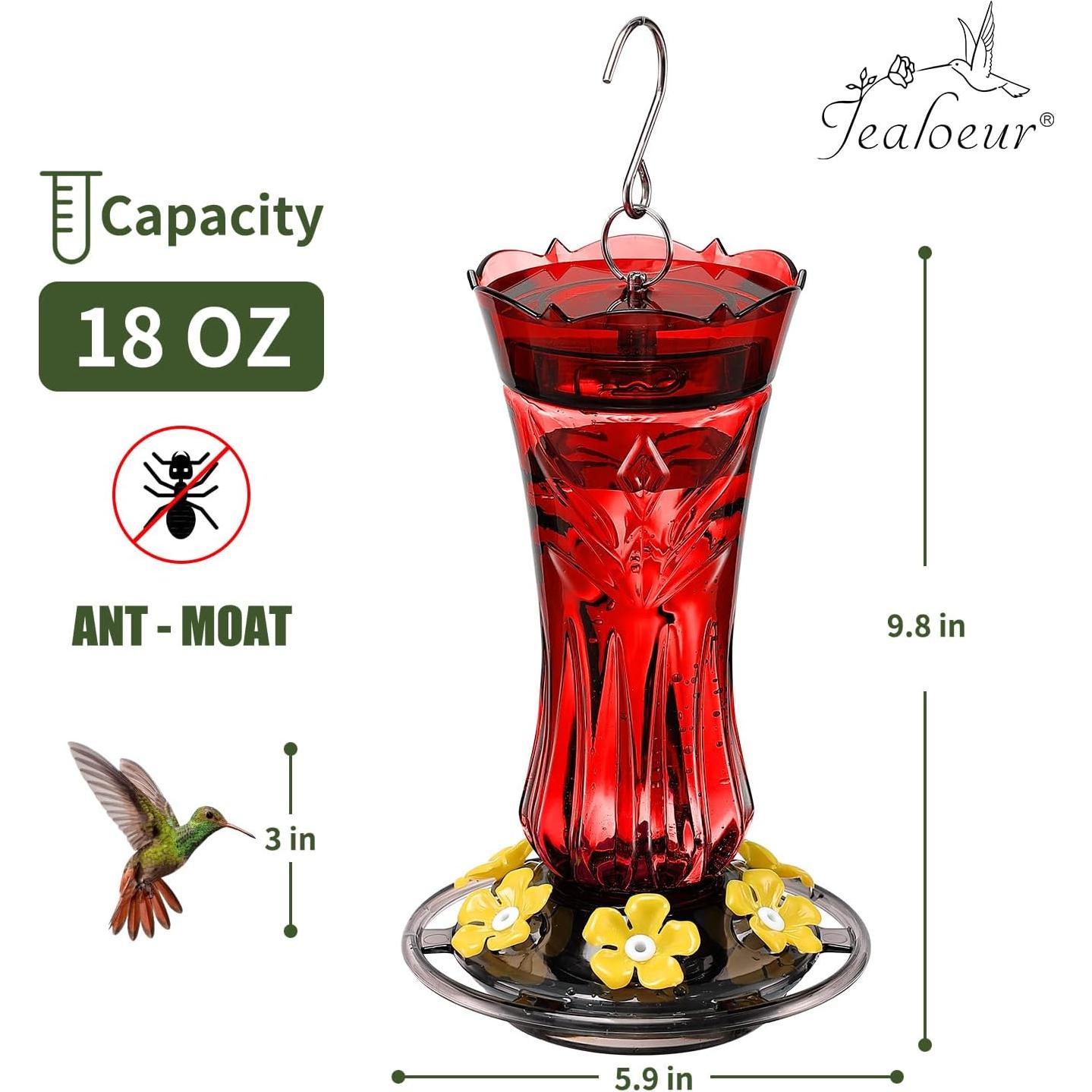 Comedero para Colibríes Jealoeur Rojo 0.51L 6 Puertos Antibacterias