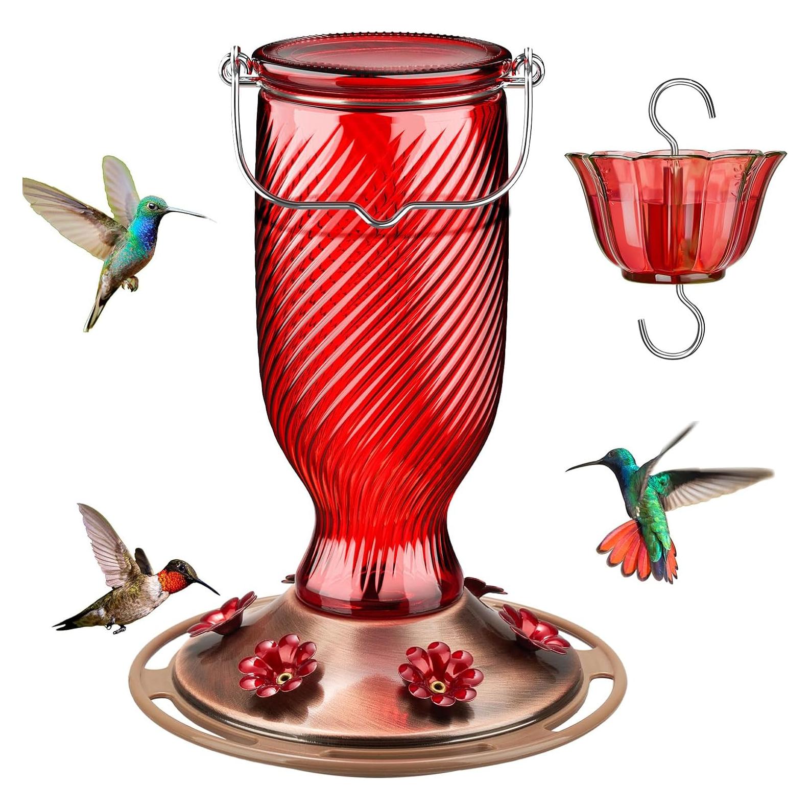 Alimentador de Colibrí de Vidrio Kingsyard 24 oz Rojo con 6 Puertos