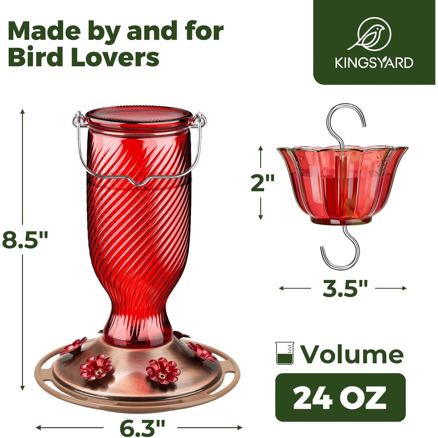 Alimentador de Colibrí de Vidrio Kingsyard 24 oz Rojo con 6 Puertos