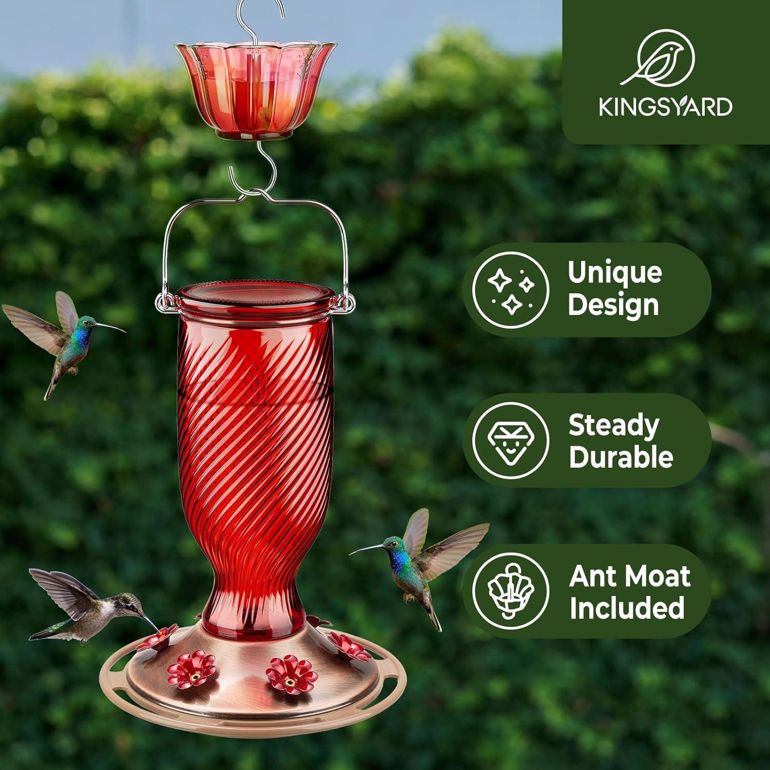 Alimentador de Colibrí de Vidrio Kingsyard 24 oz Rojo con 6 Puertos