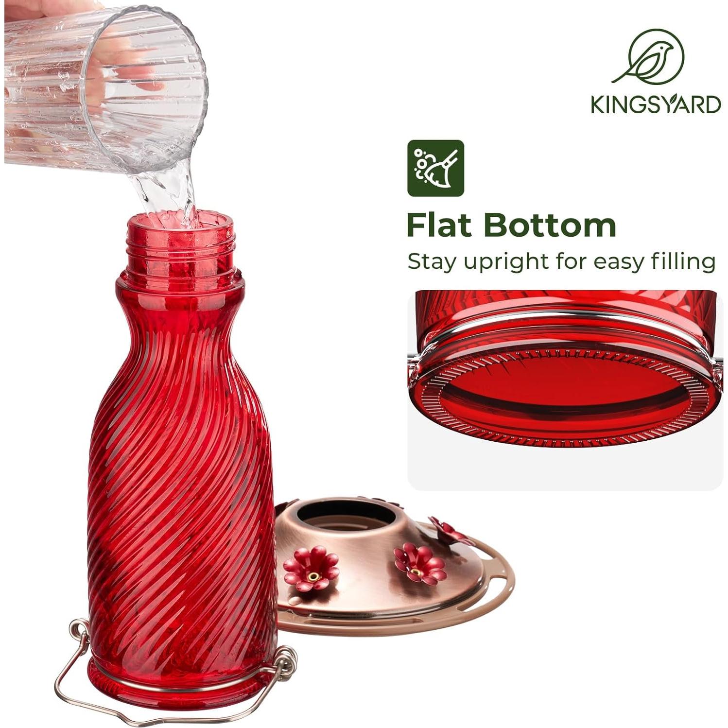 Alimentador de Colibrí de Vidrio Kingsyard 24 oz Rojo con 6 Puertos