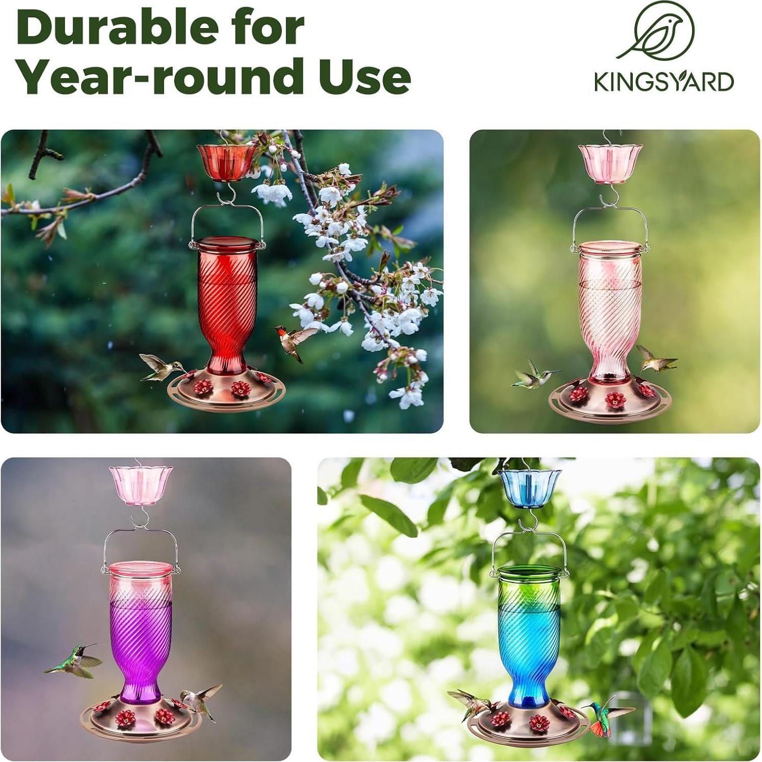 Alimentador de Colibrí de Vidrio Kingsyard 24 oz Rojo con 6 Puertos