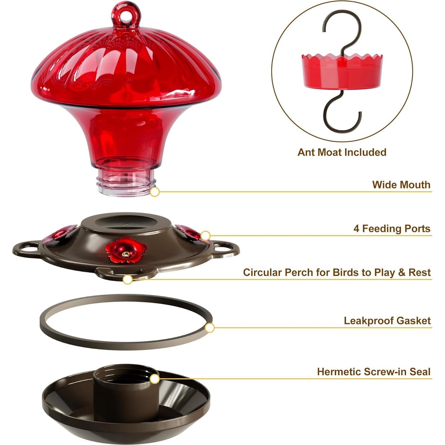 Comedero para Colibríes Auslar 0.44L Vidrio Rojo Colgante